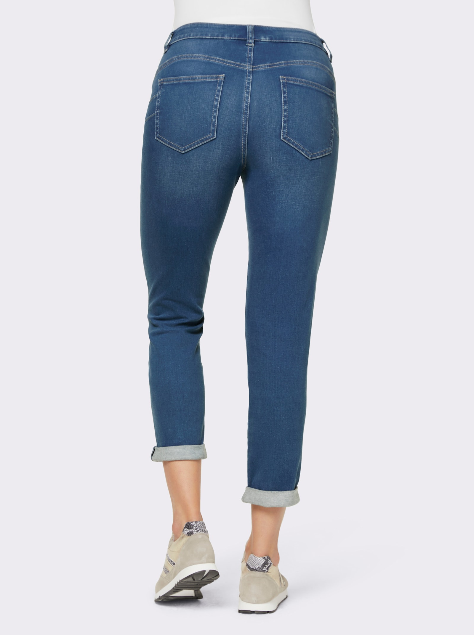heine 5-pocketjeans met vaste omslag - blue-stonewashed