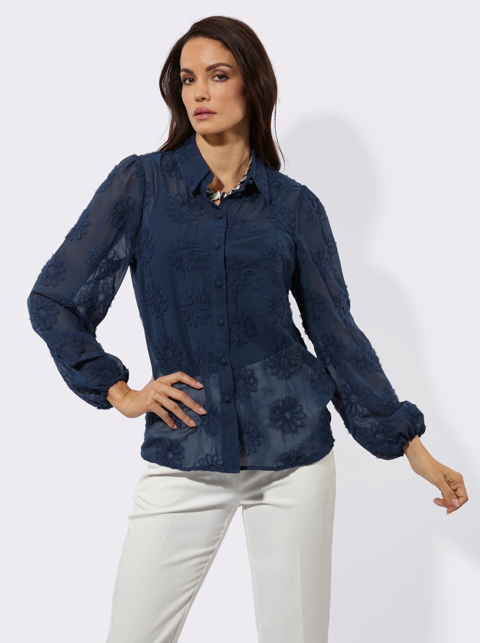 Hemdbluse mit weiten Ärmeln - dunkelblau