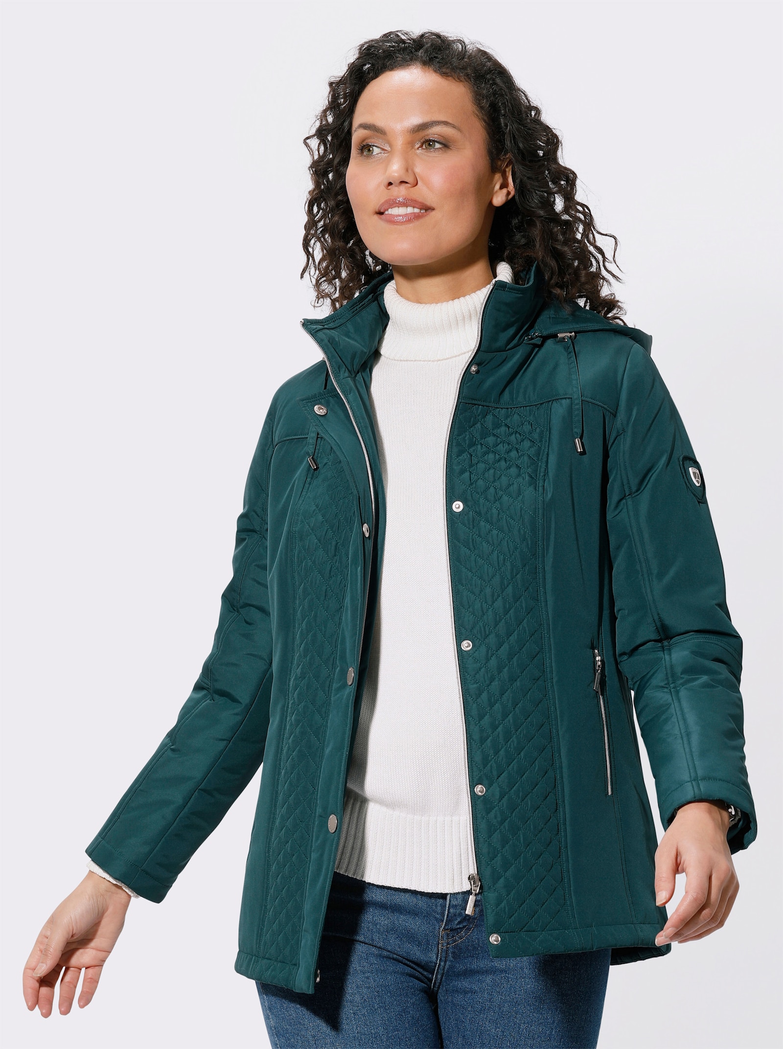 Gewatteerde jas met afneembare capuchon - petrol