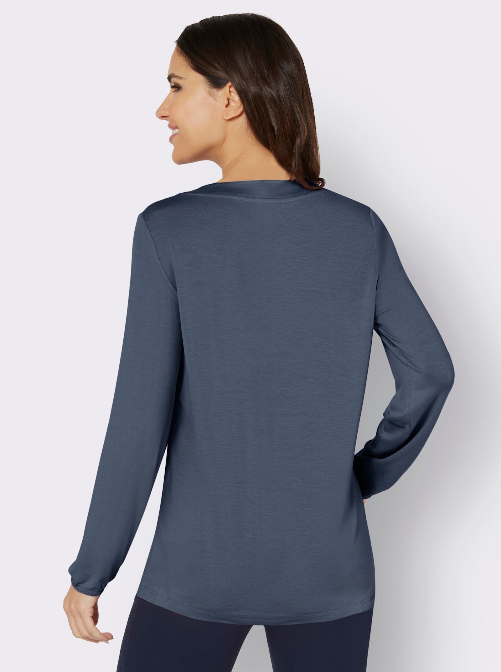 Langarmshirt mit Spitzeneinsatz - rauchblau