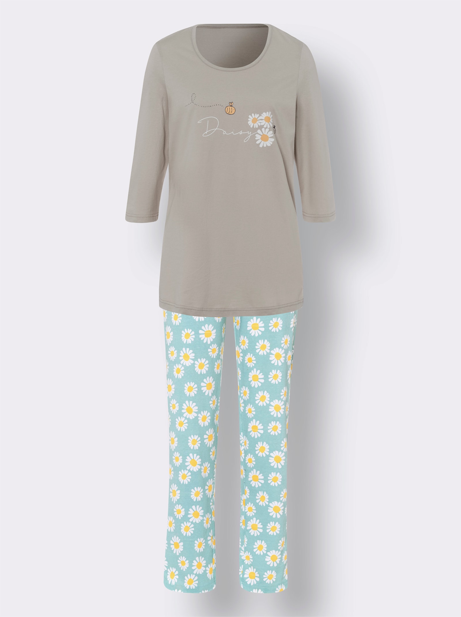 Pyjama met bloemdetails - lichtgrijs/mint