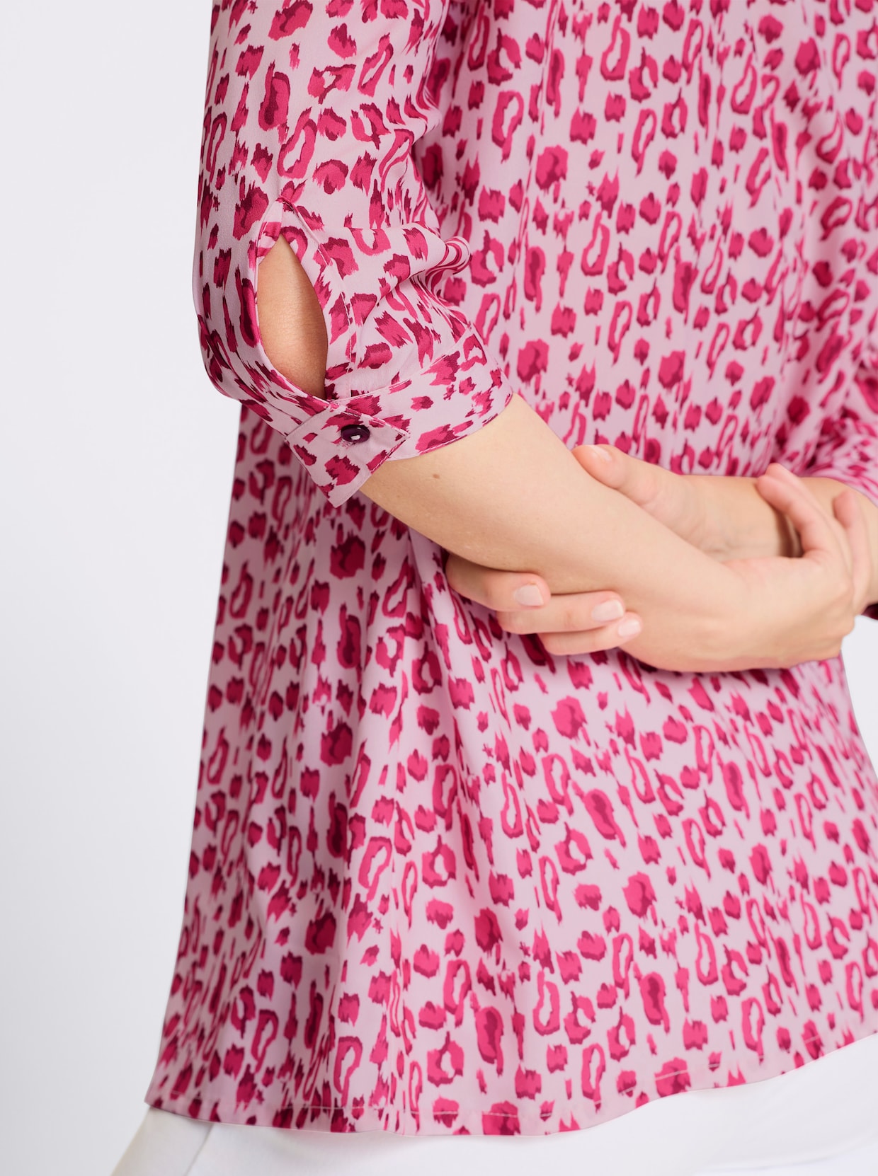 Longbluse - hellrosé-magenta-bedruckt