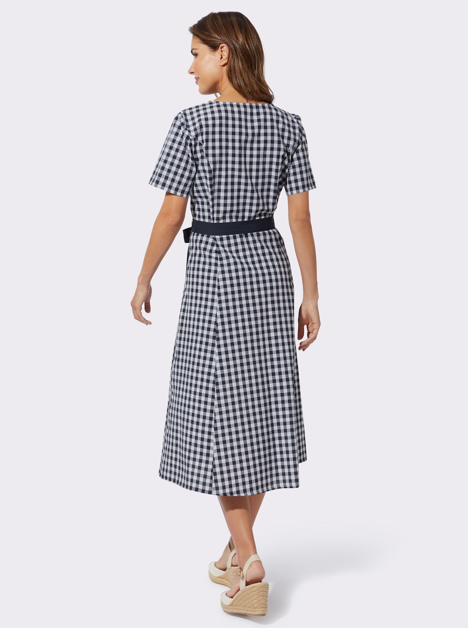 Trachtenkleid mit Bindegürtel - marine-weiss-kariert