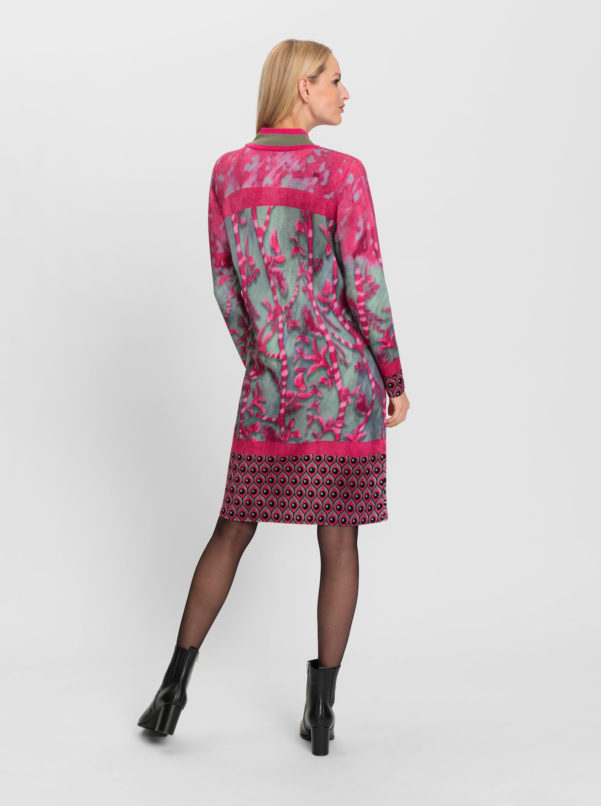 heine Robe en tricot - fuchsia-kaki à motifs