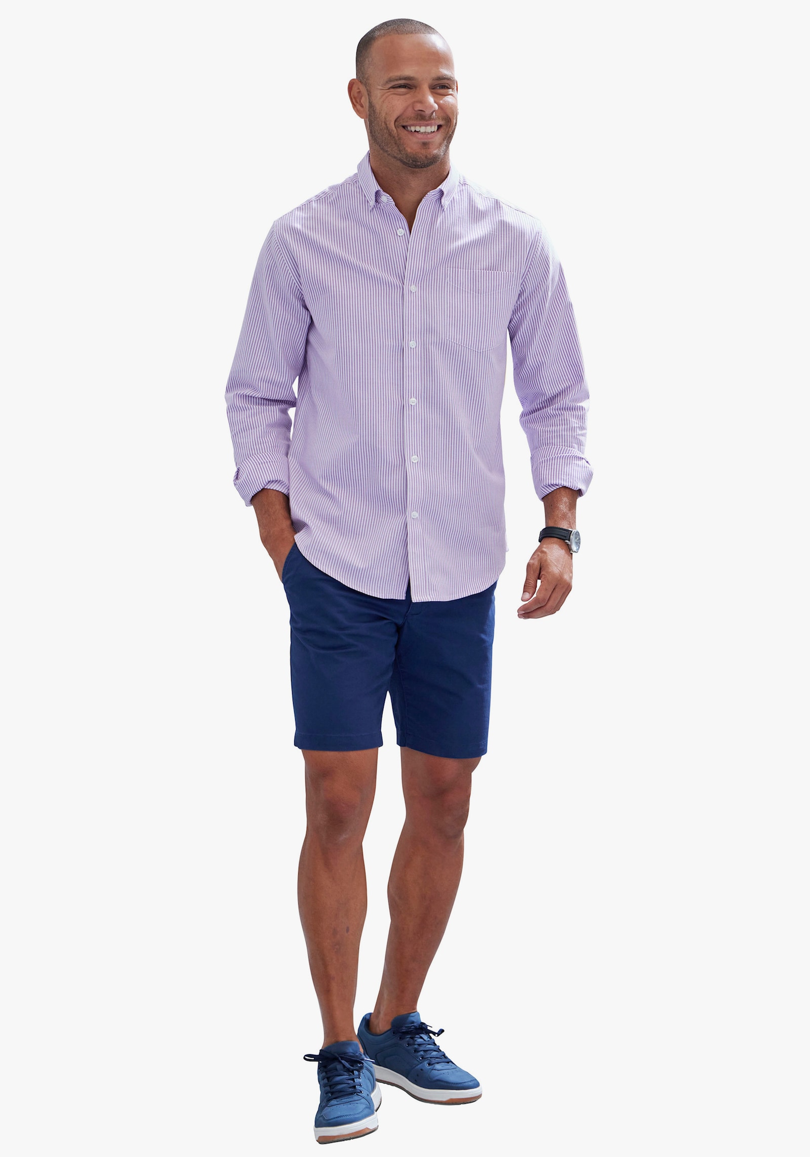 H.I.S Langarmhemd - lila / weiss