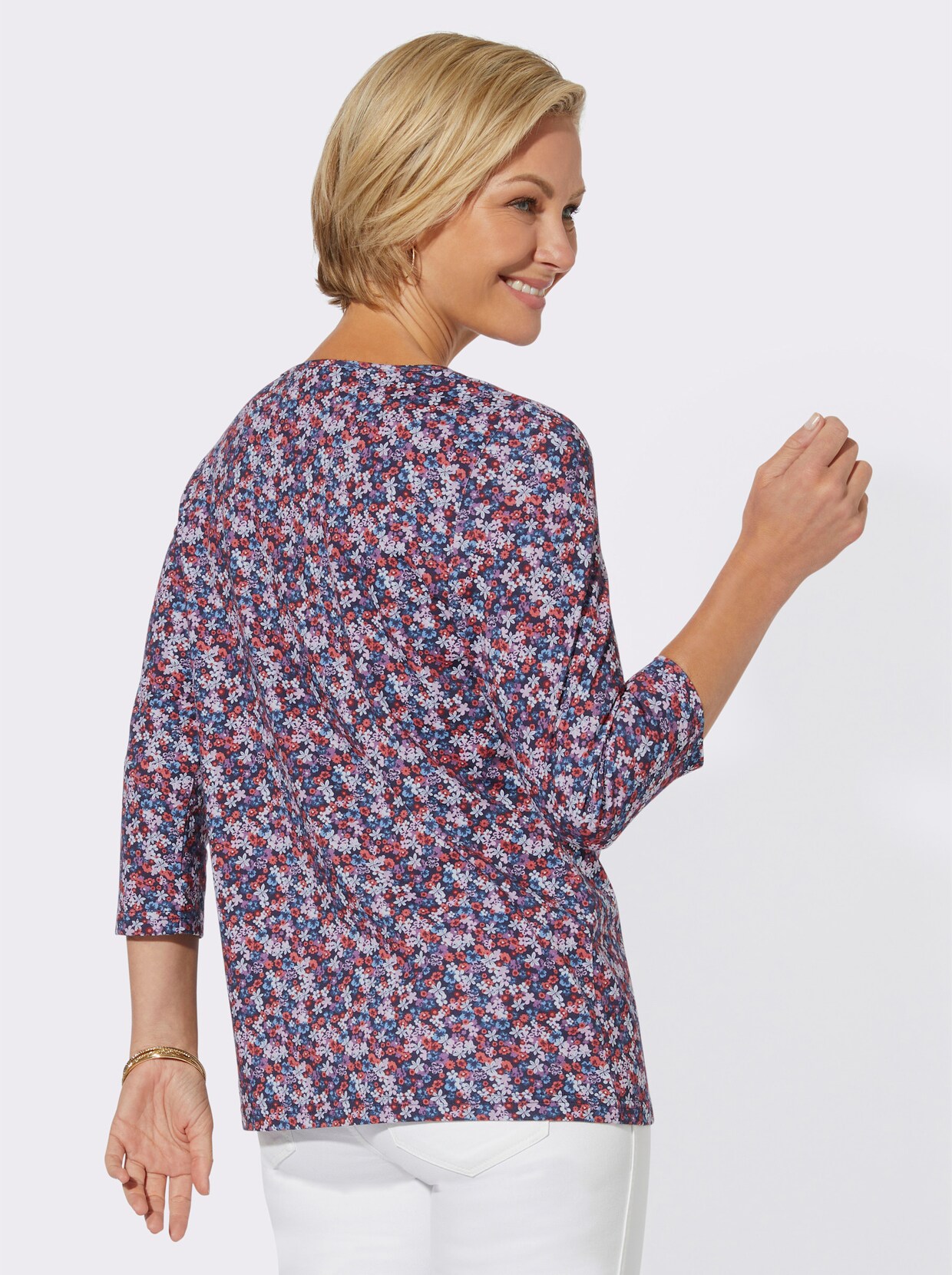 Shirt met ronde hals - mauve/marine bedrukt