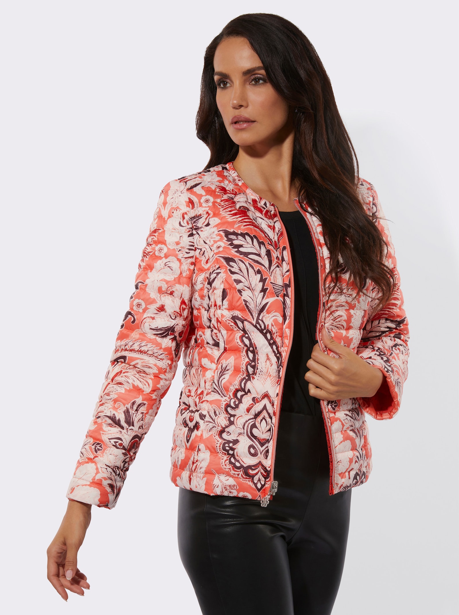 Wendejacke mit Quersteppung - champagner-koralle-bedruckt