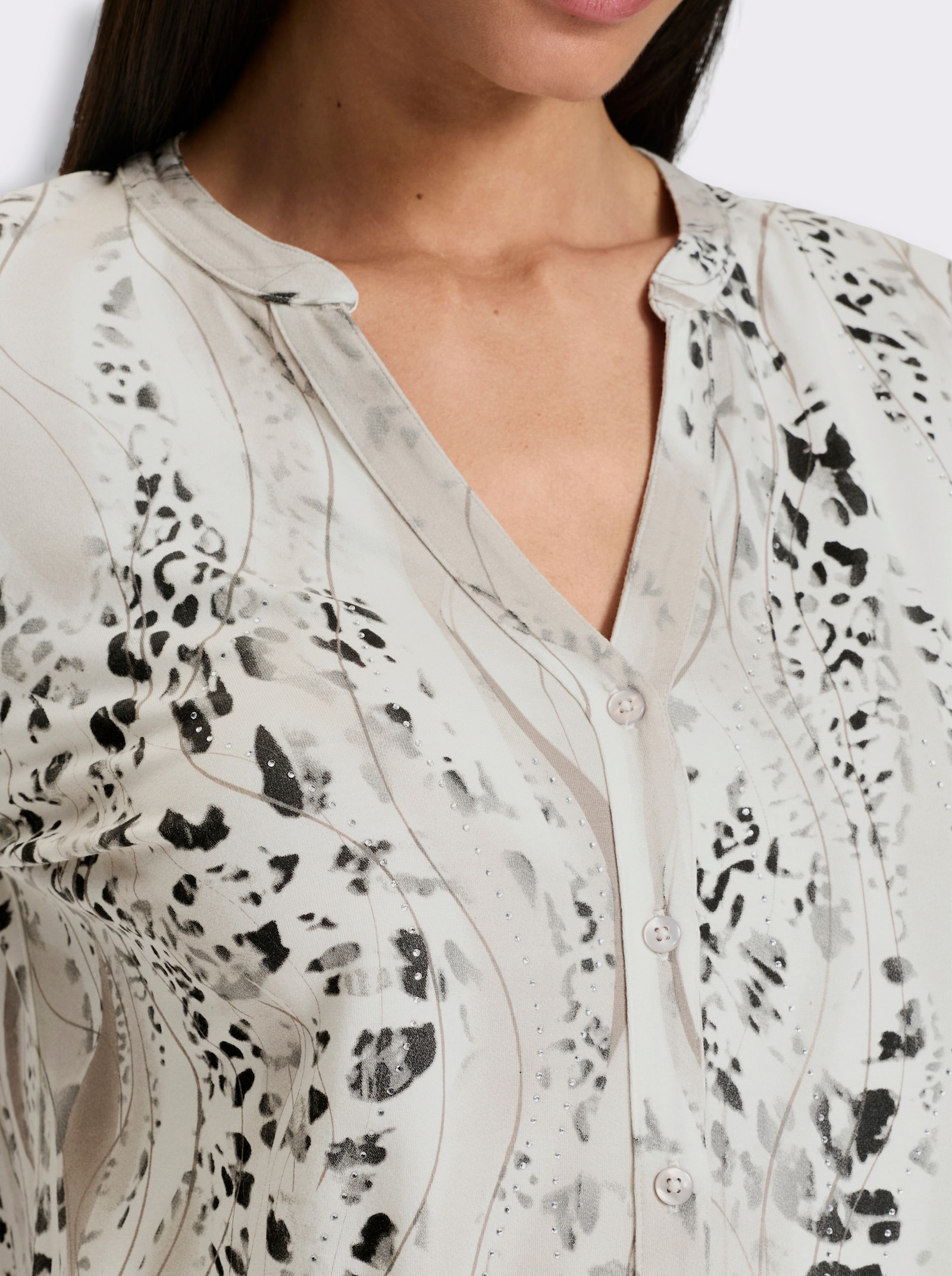 heine Jersey-Bluse - hellgrau-ecru-bedruckt