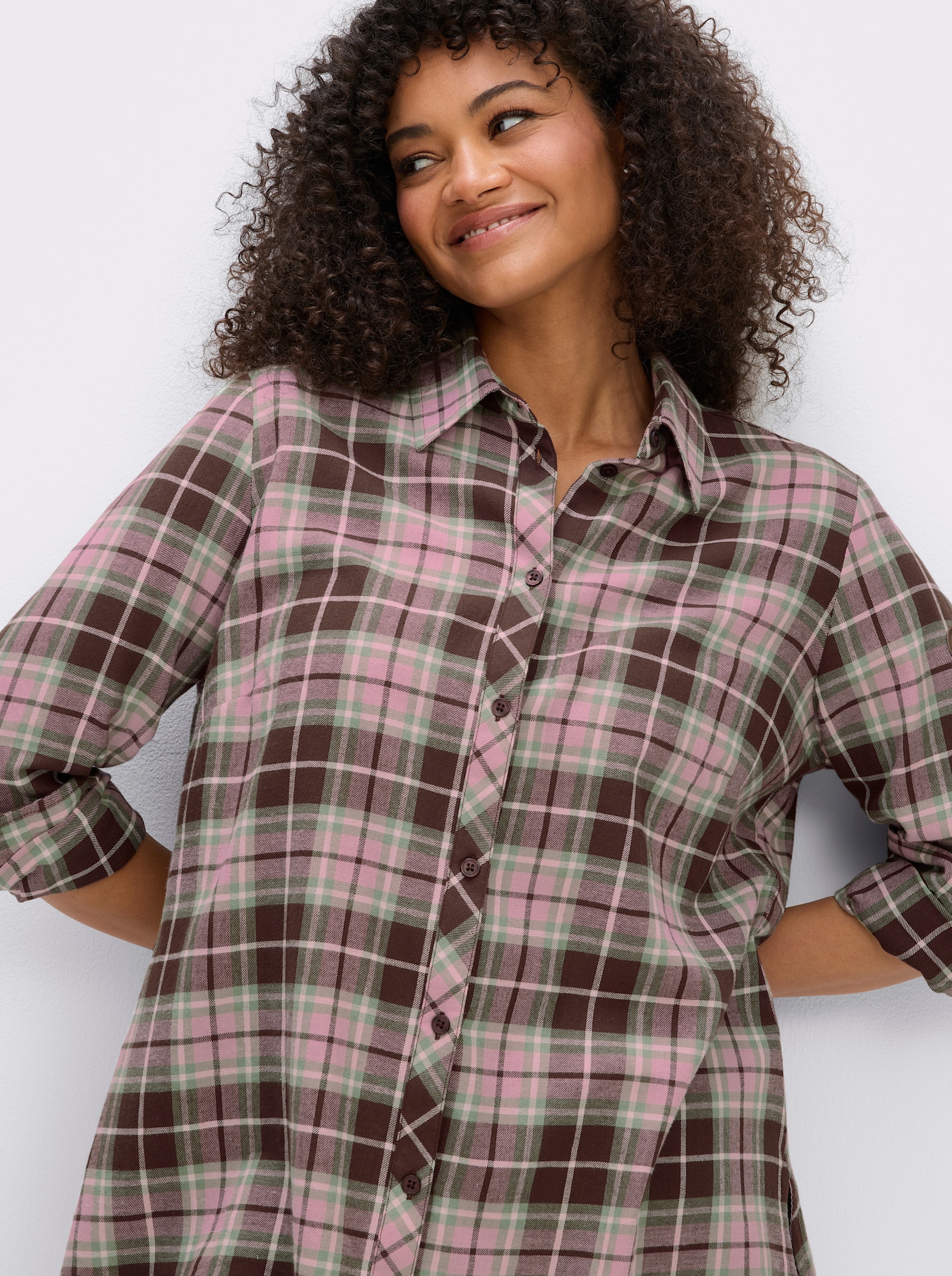 sheego Karobluse in angerauter Flanell-Qualität - schoko-hortensie-kariert