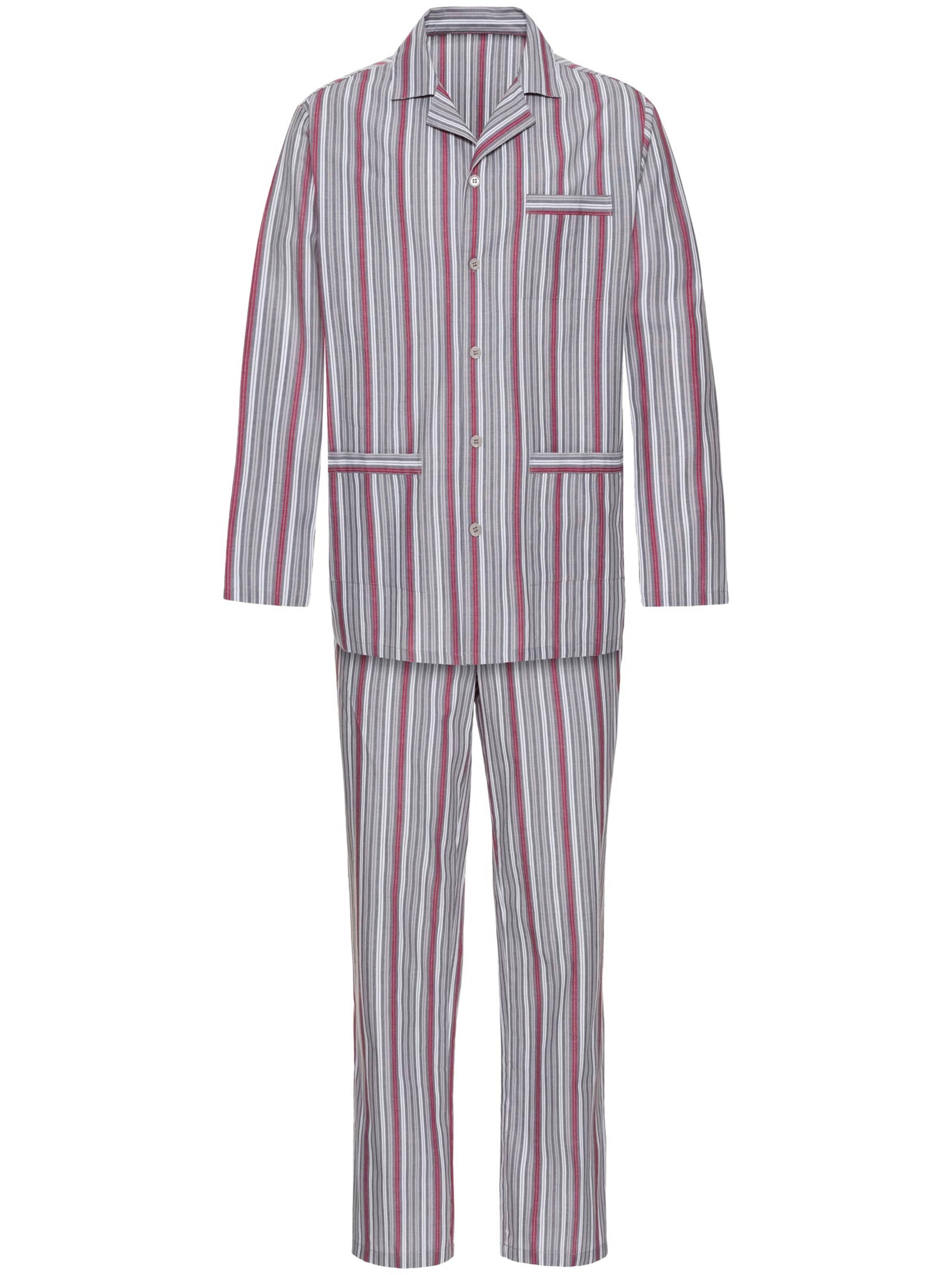 KINGsCLUB Pyjama - grau-rot-gestreift