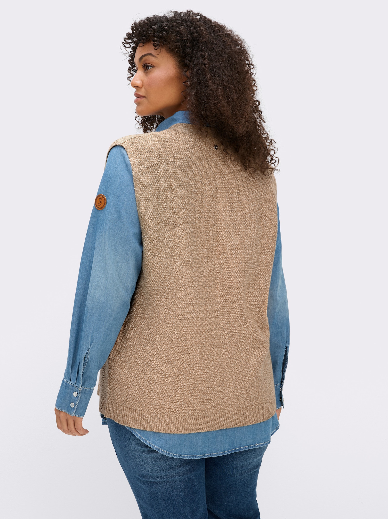 sheego Strickweste in Melange-Optik - camel-meliert