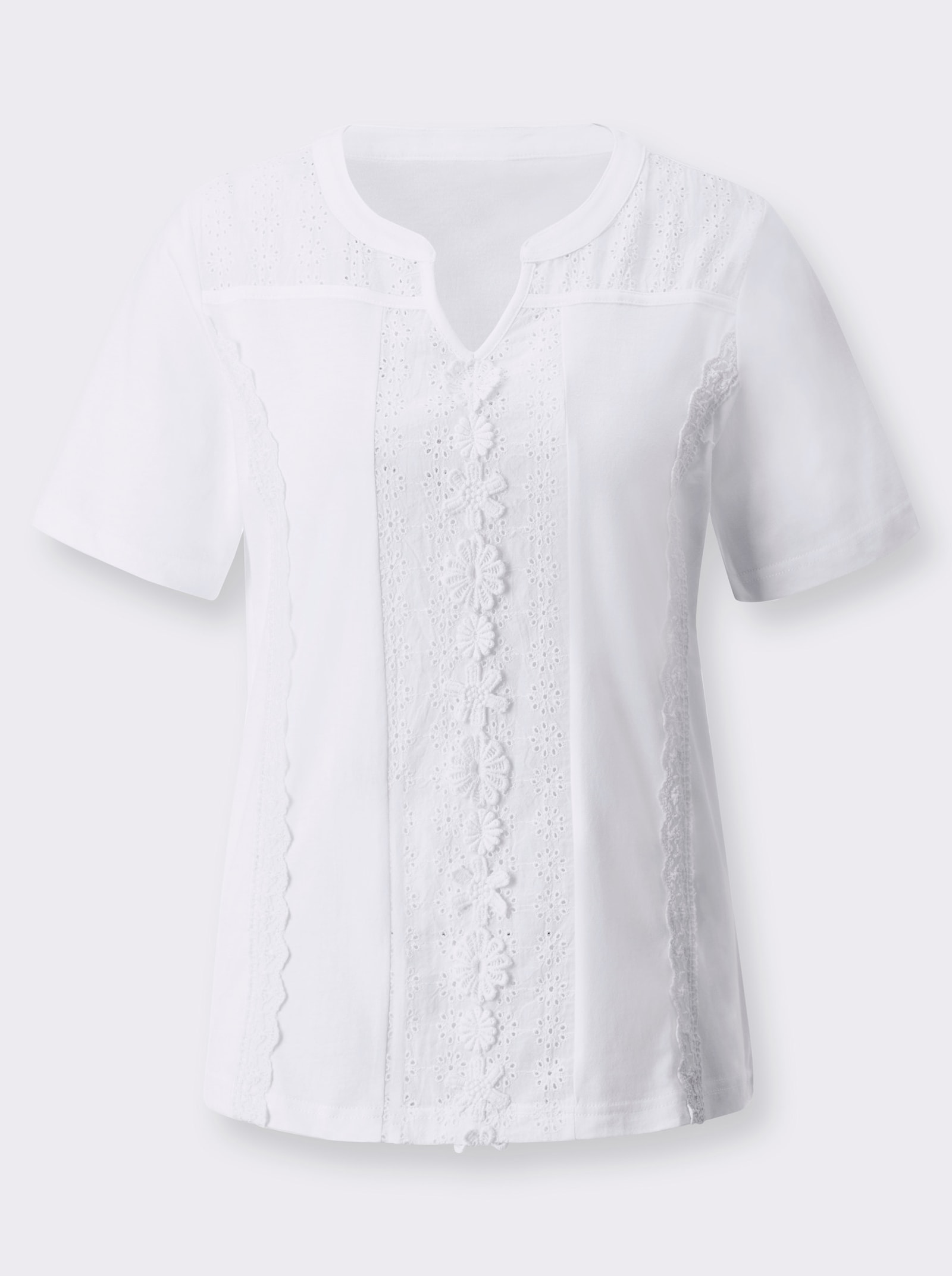 Shirt met korte mouwen en ajourwerk - wit