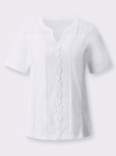 Shirt met korte mouwen en ajourwerk - wit