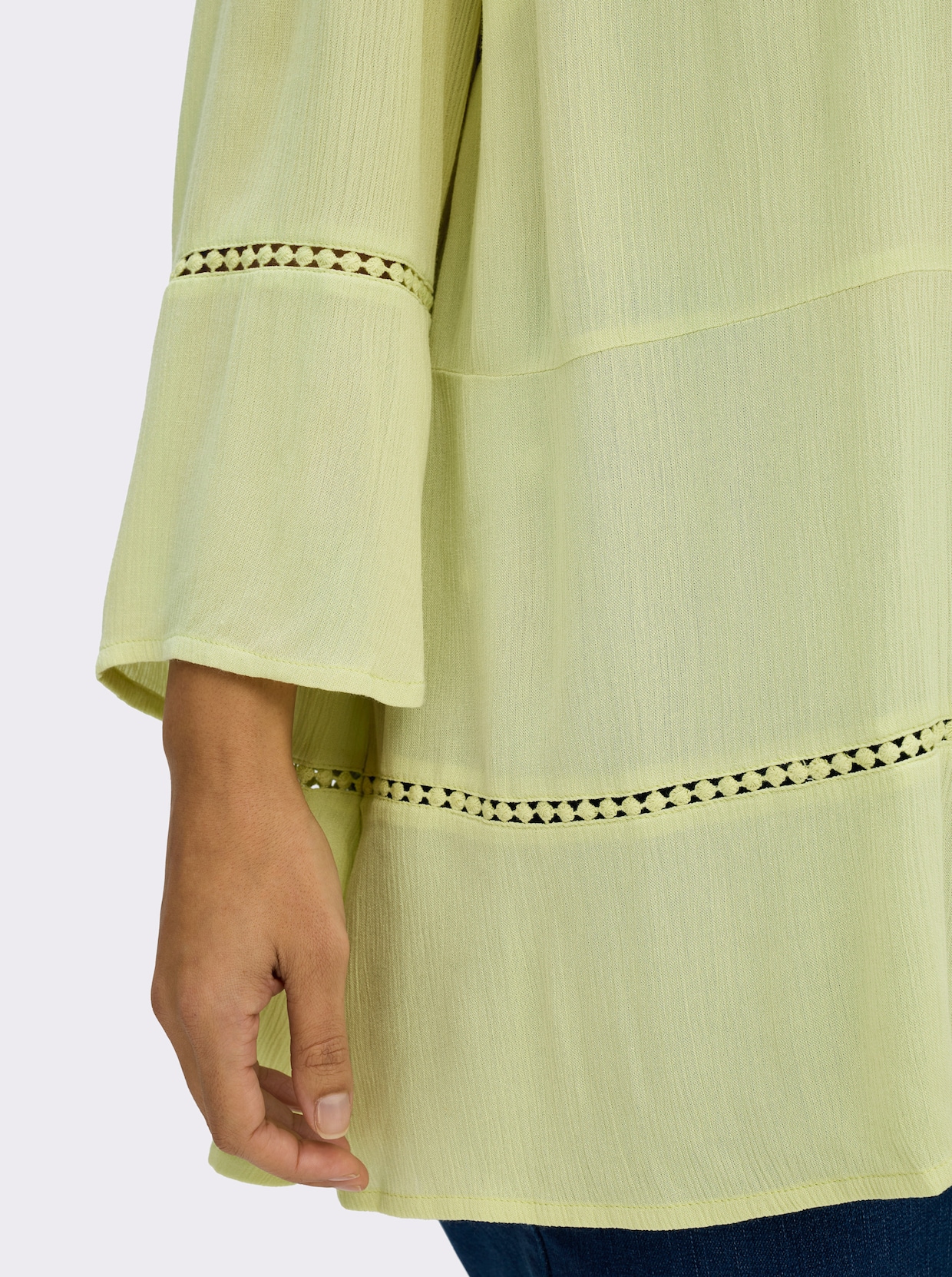 sheego Tuniek met 3/4-mouwen en boord met ajourpatroon - pistache