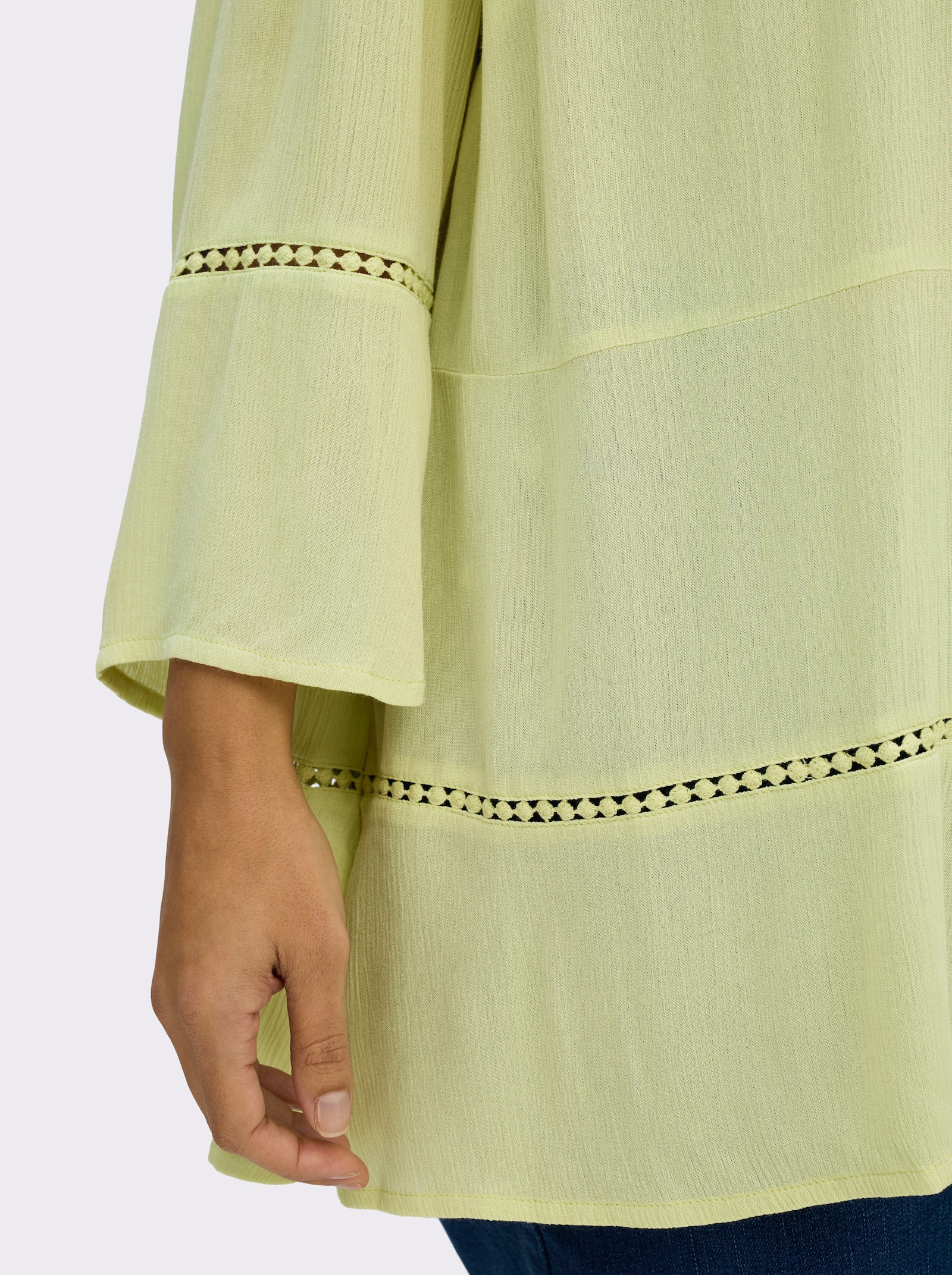 sheego Tunika mit 3/4-Arm und Lochmusterborte - pistazie