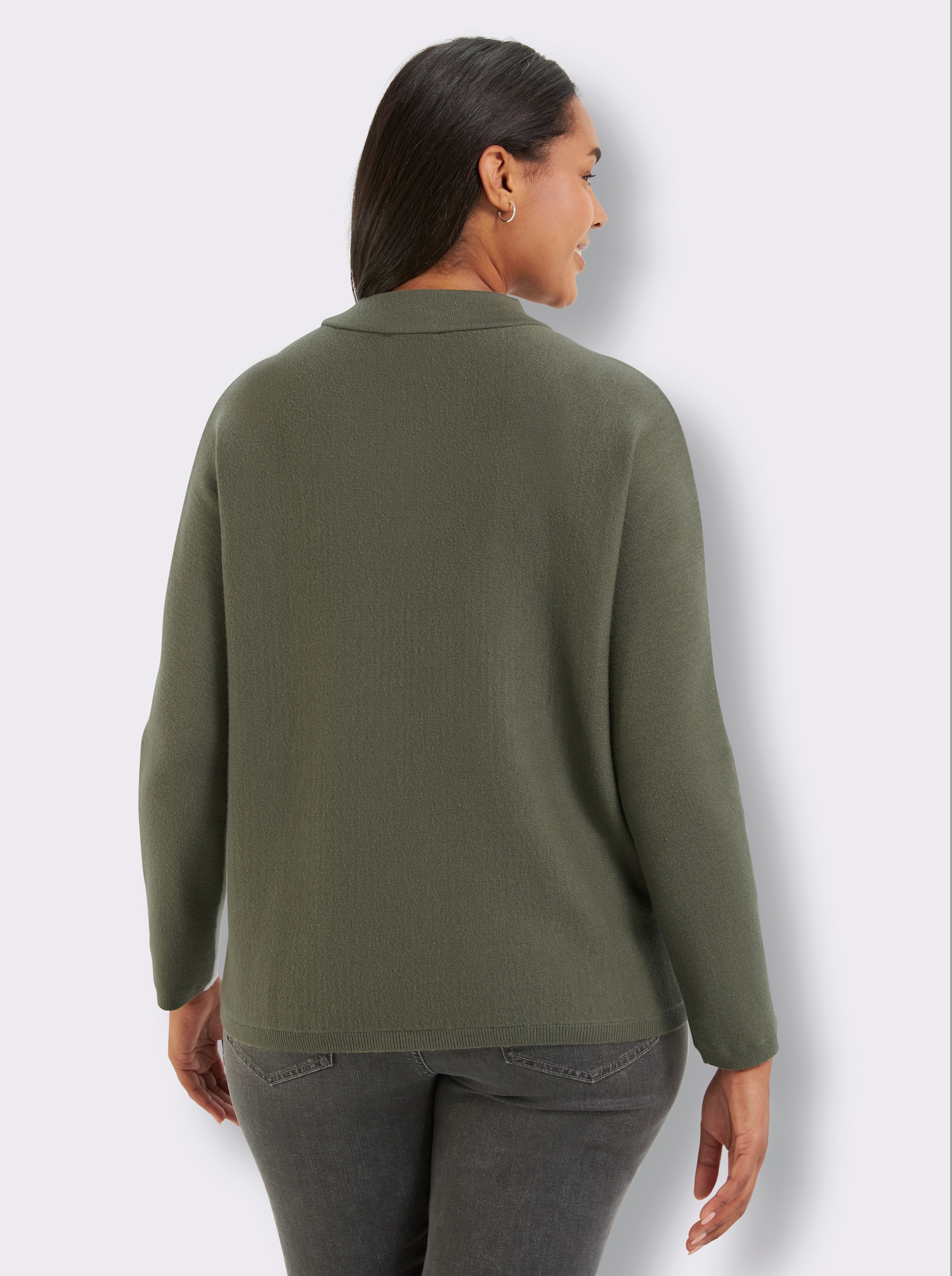 Jacquard-Pullover , Rückenteil einfarbig - khaki-ecru-gemustert