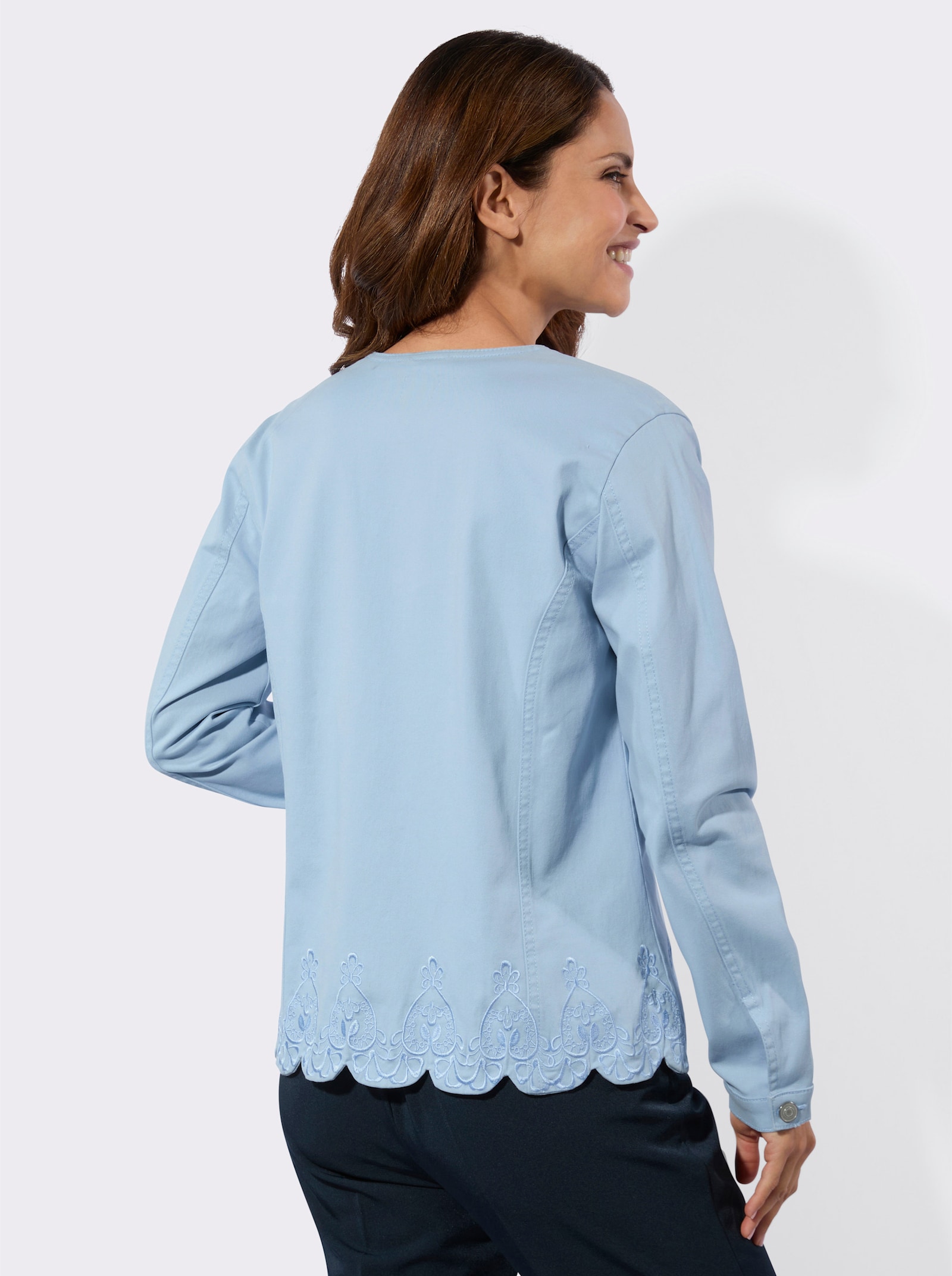 Jeansbluse mit Blütenstickerei - eisblau