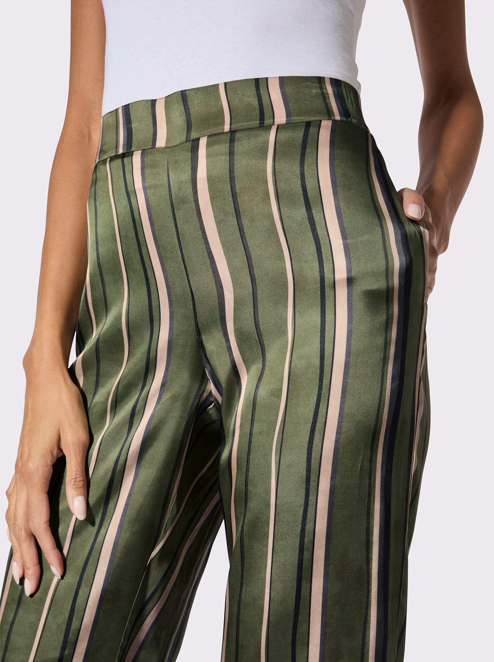 Schlupfhose mit Nahttaschen - khaki-graphit-gestreift