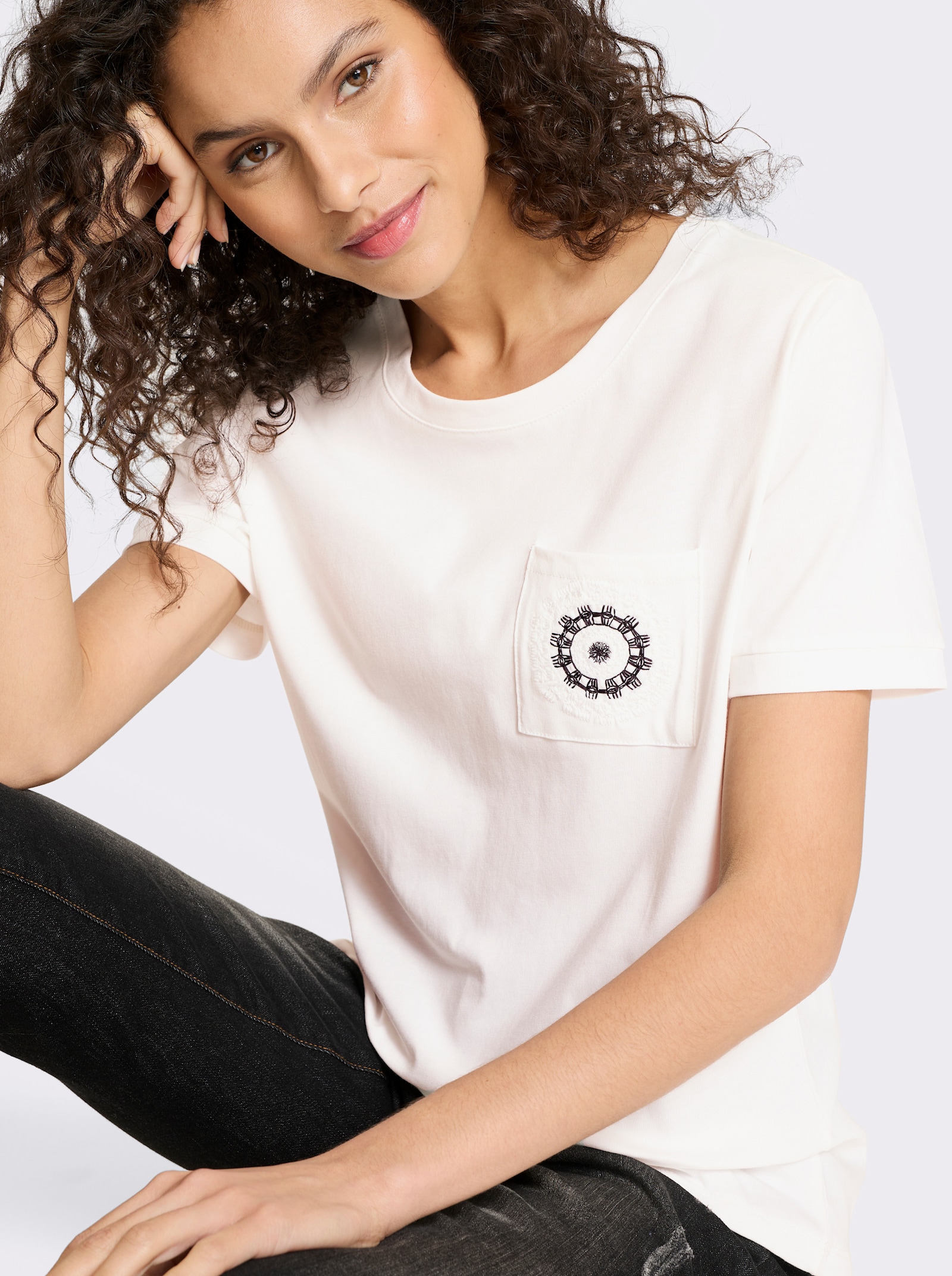 heine Shirt met geborduurde borstzak - ecru