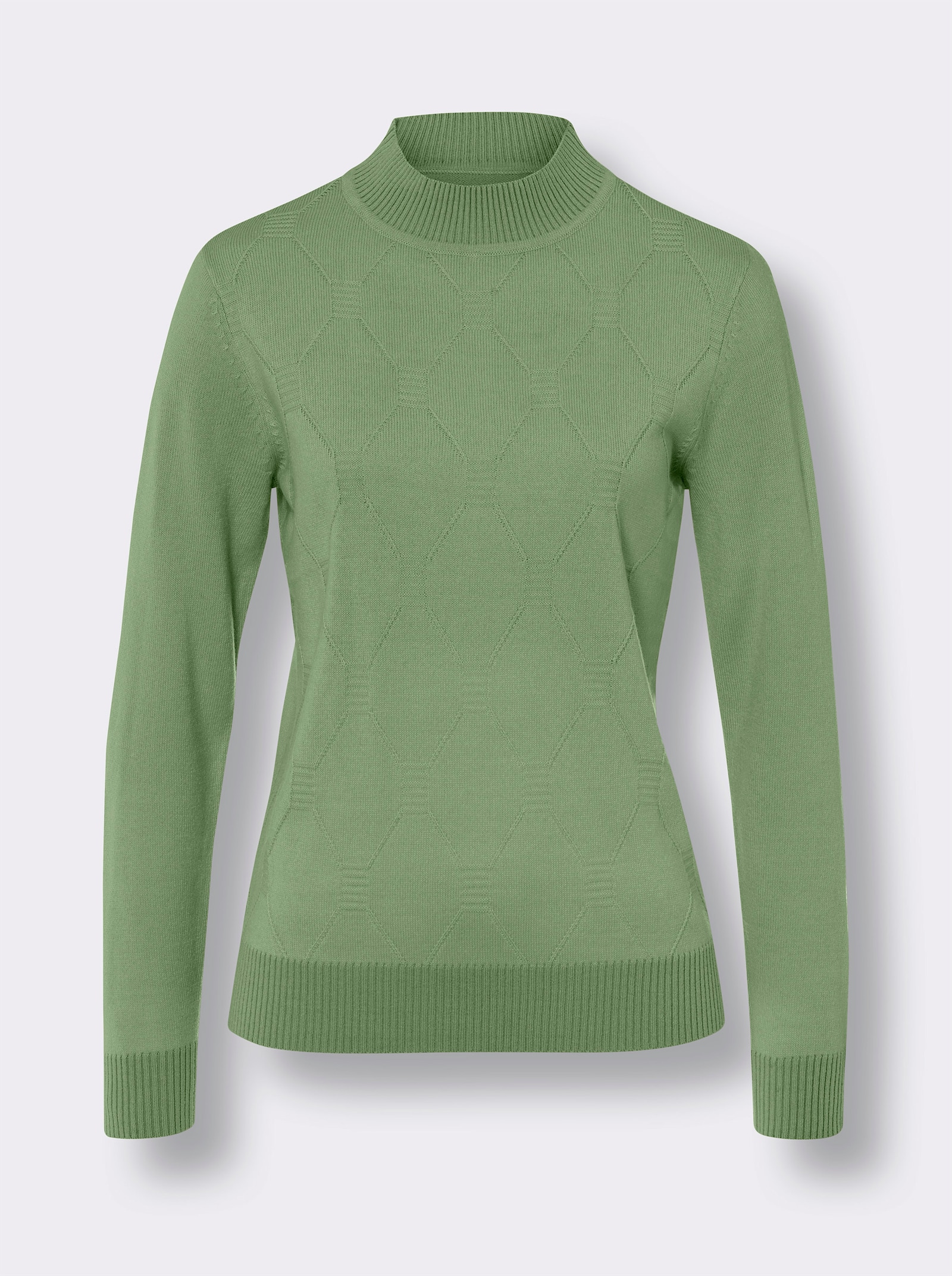 Stehkragenpullover mit Rauten-Strickmuster - eucalyptus