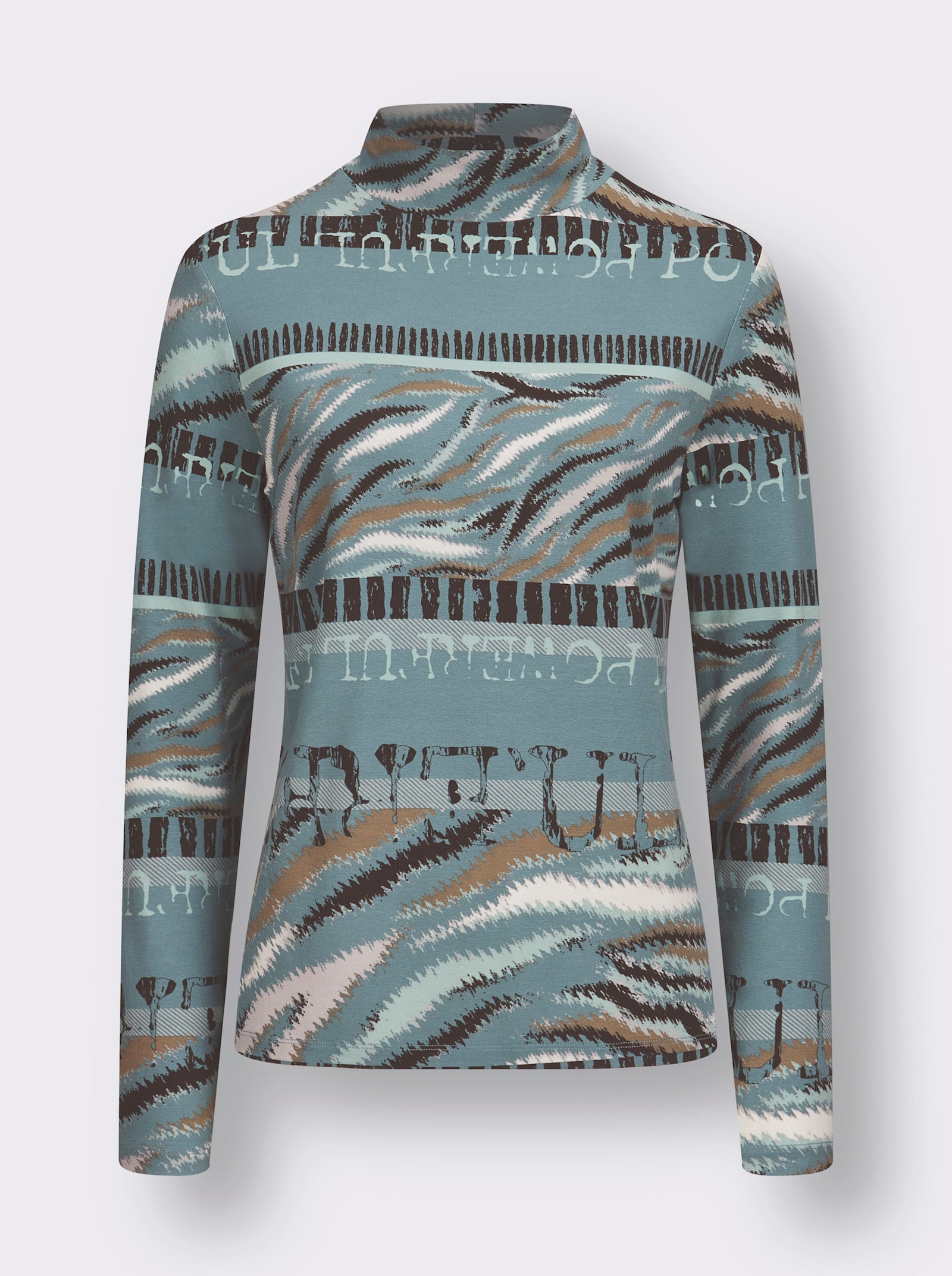 Shirt met opstaande kraag, in grafisch dessin - jade/grafiet bedrukt