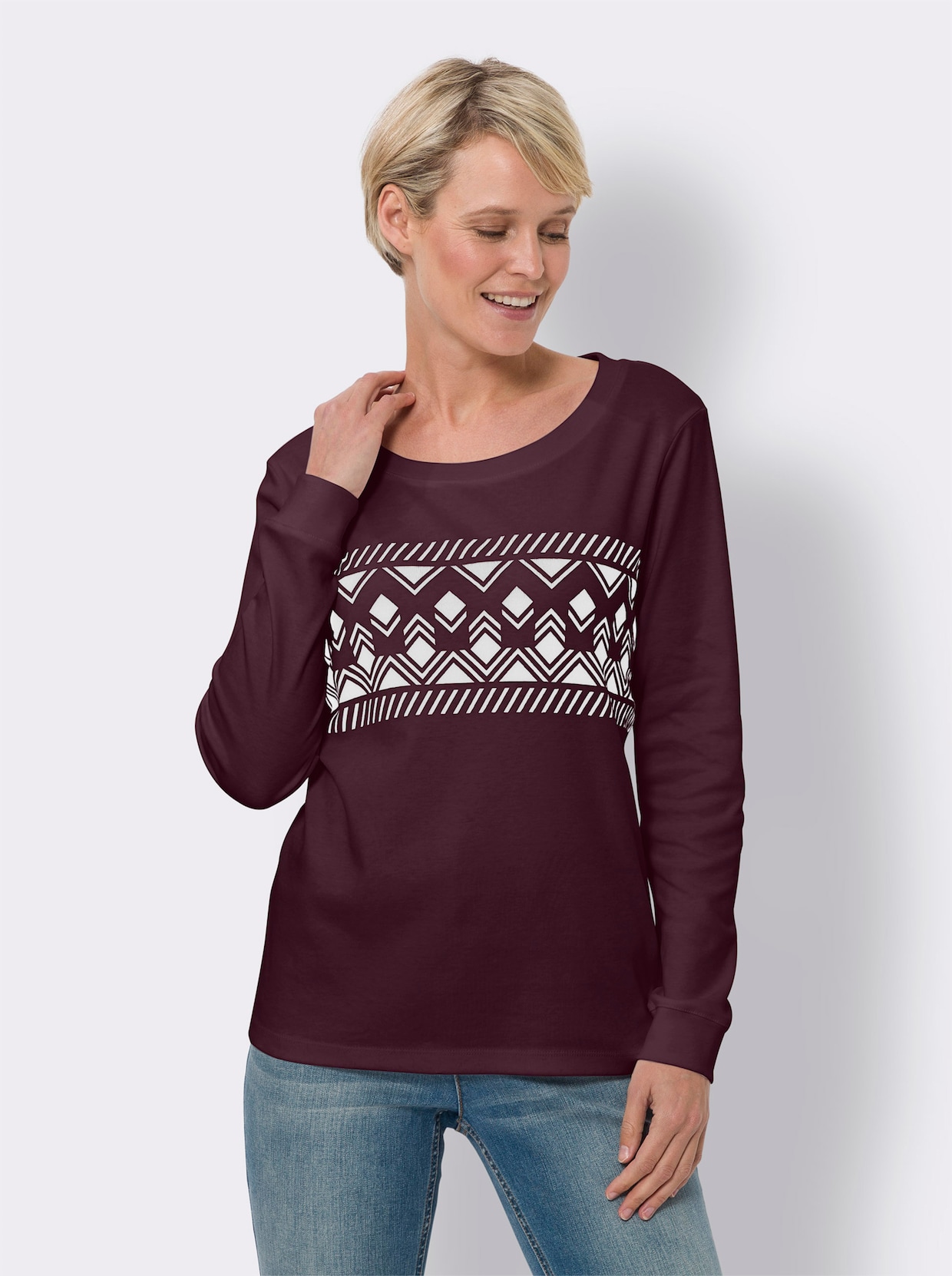 Sweatshirt - vinröd-ecru