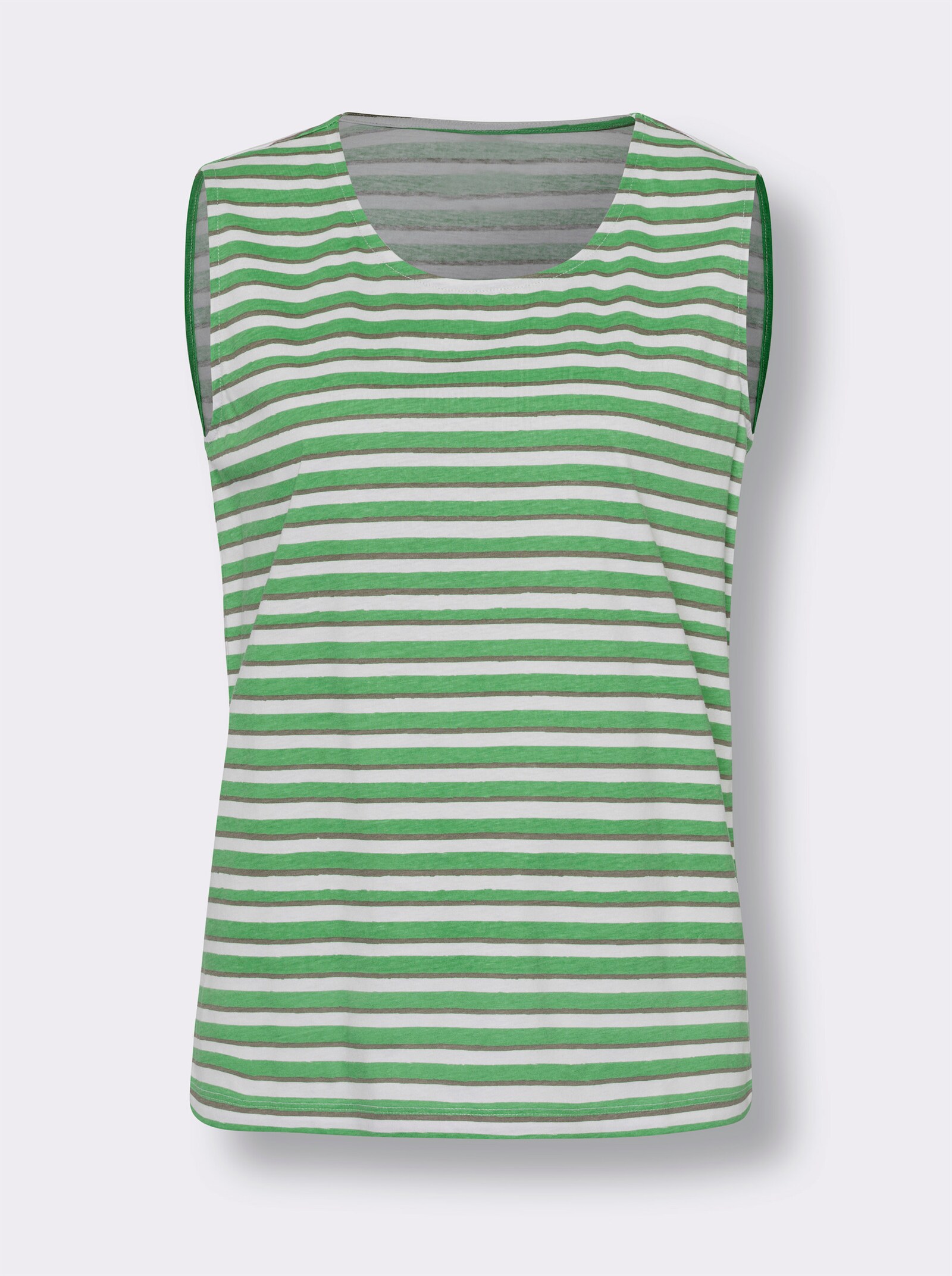 Shirttop met ronde hals - appelgroen/wit gestreept