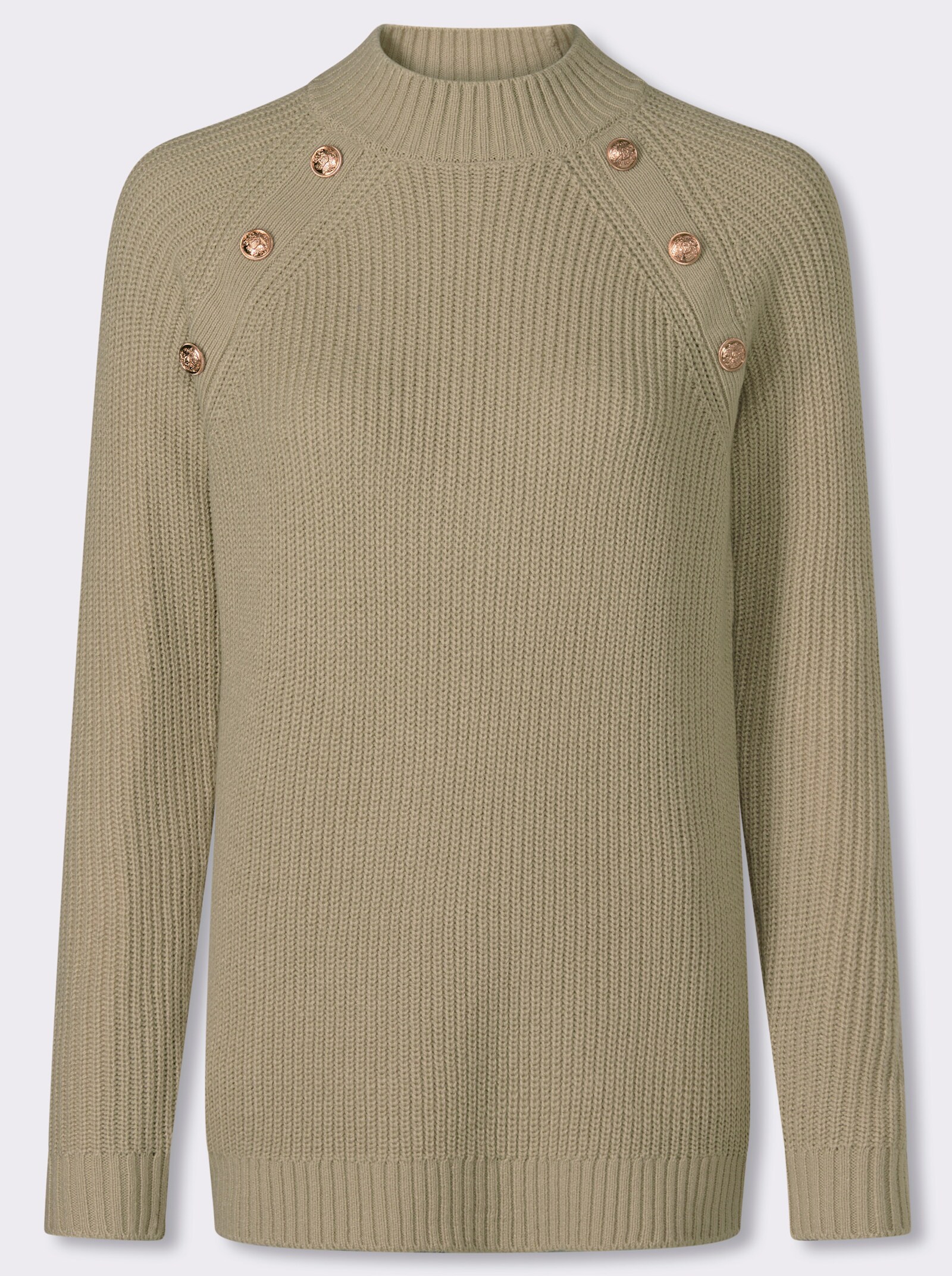 Stehkragenpullover mit Zierknöpfen - sesam