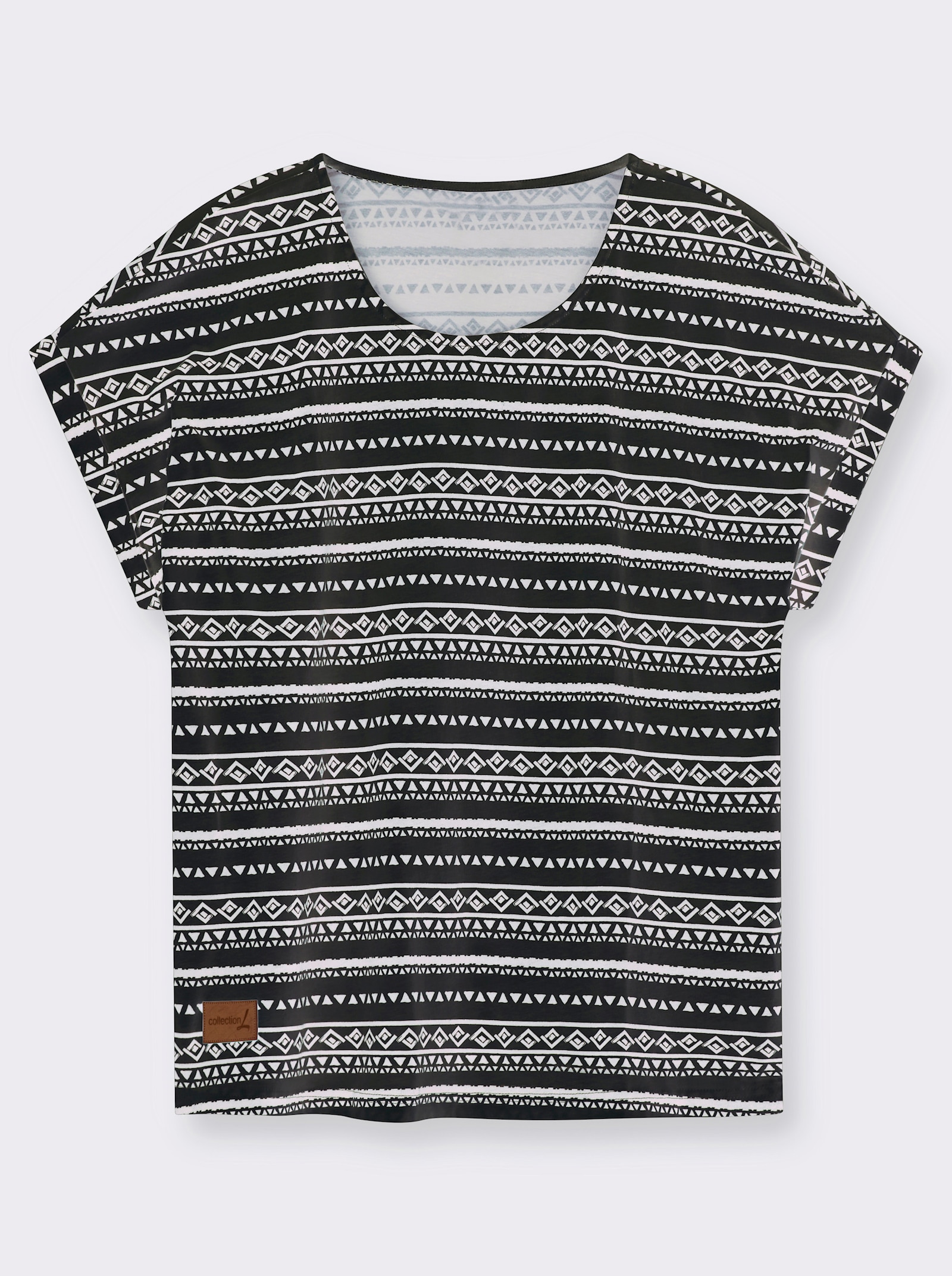 Print-Shirt mit Rundhals-Ausschnitt - schwarz-ecru-bedruckt