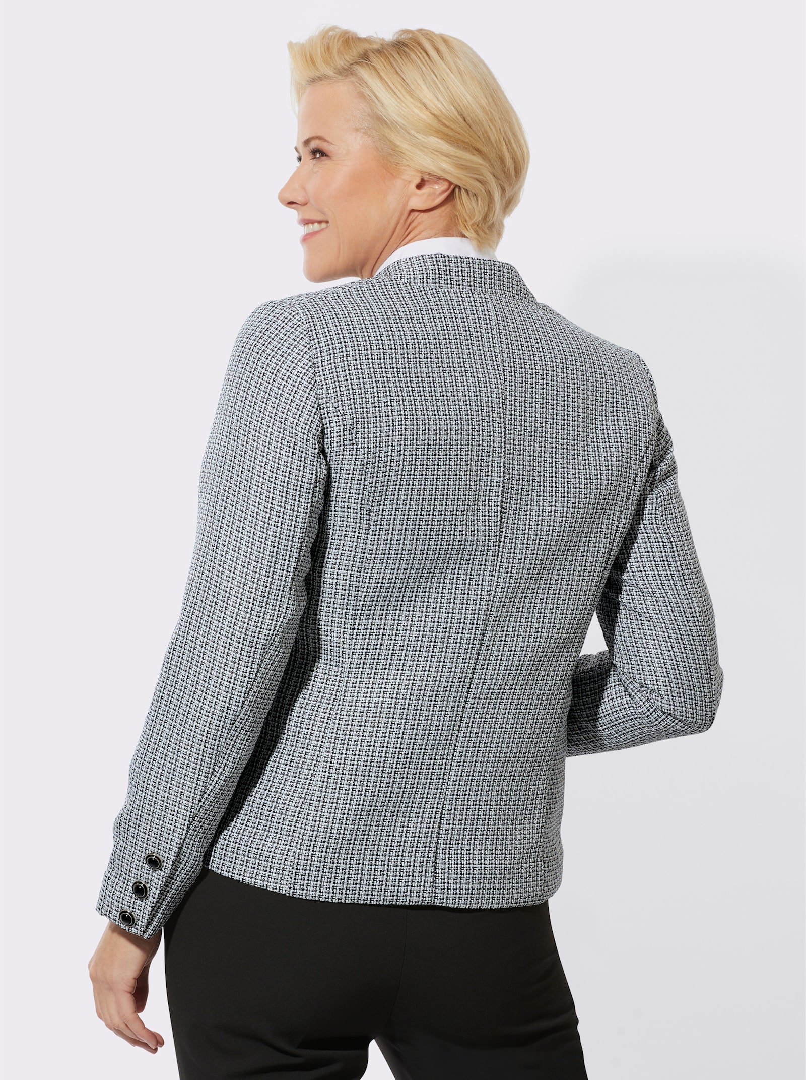 Bouclé-Blazer mit 1 Innentasche - schwarz-ecru-gemustert