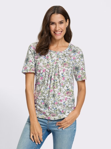 Print-Shirt in ausgestellter Form - ecru-khaki-bedruckt