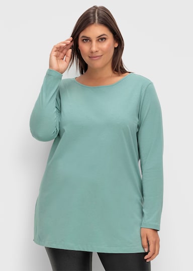 Langarmshirt mit hohen Seitenschlitzen - jade