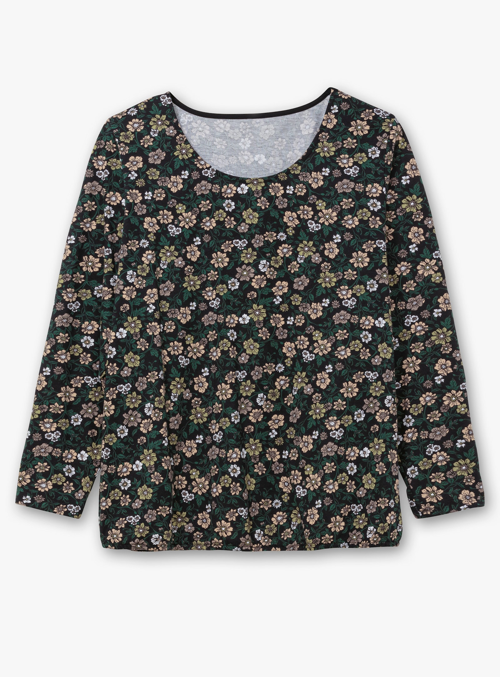 Langarmshirt im Blumen-Dessin - schwarz-schilf-bedruckt