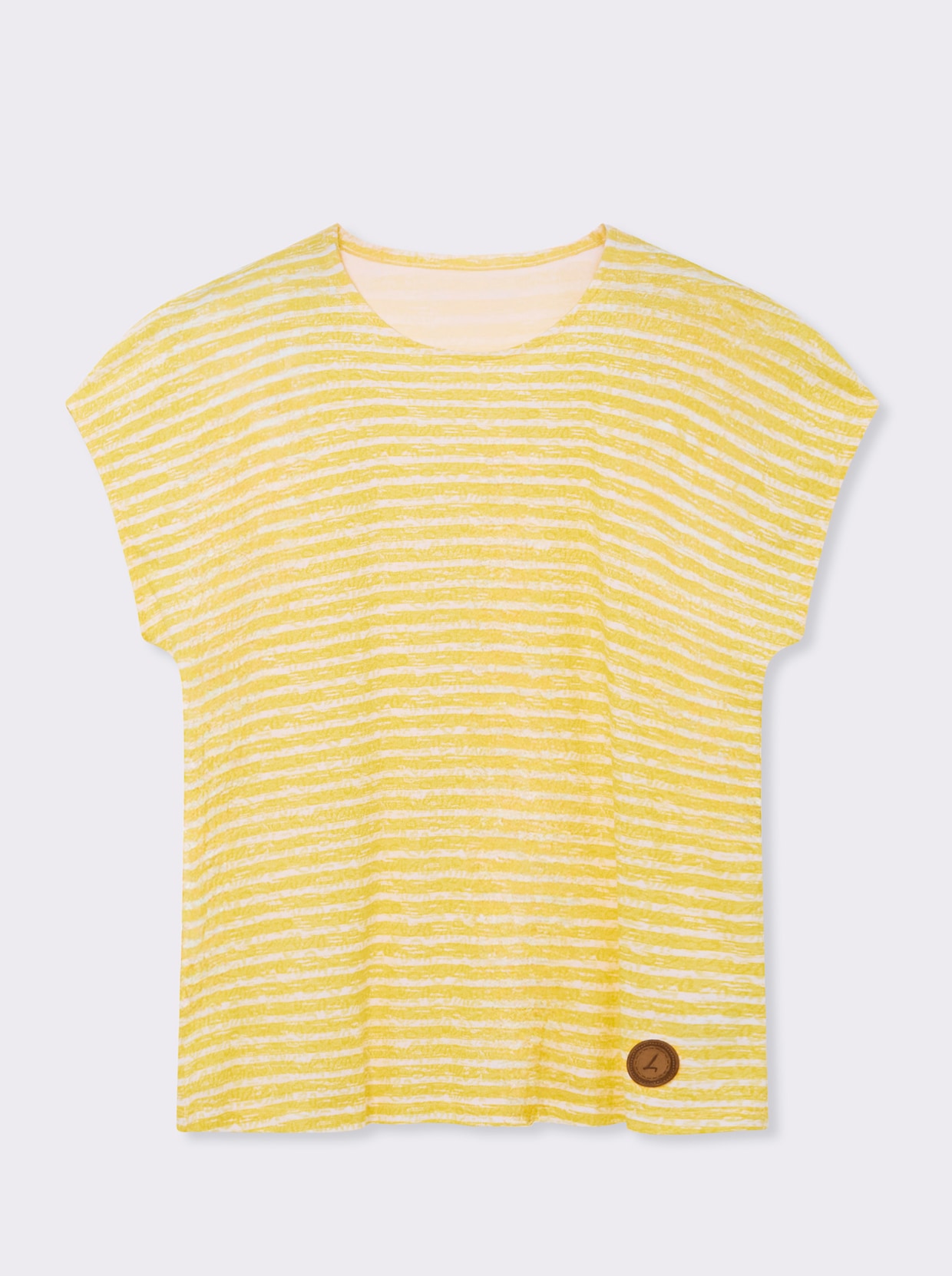 Rundhalsshirt mit weicher Baumwolle - sonnengelb-ecru-geringelt