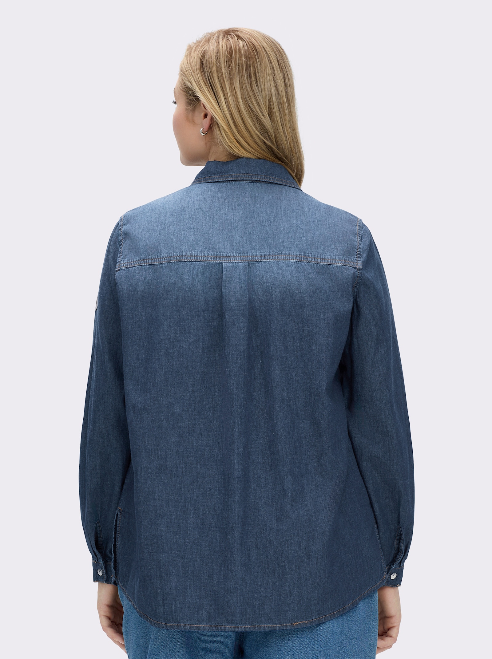 Jeansbluse mit abgerundetem Saum - blue-stone-washed