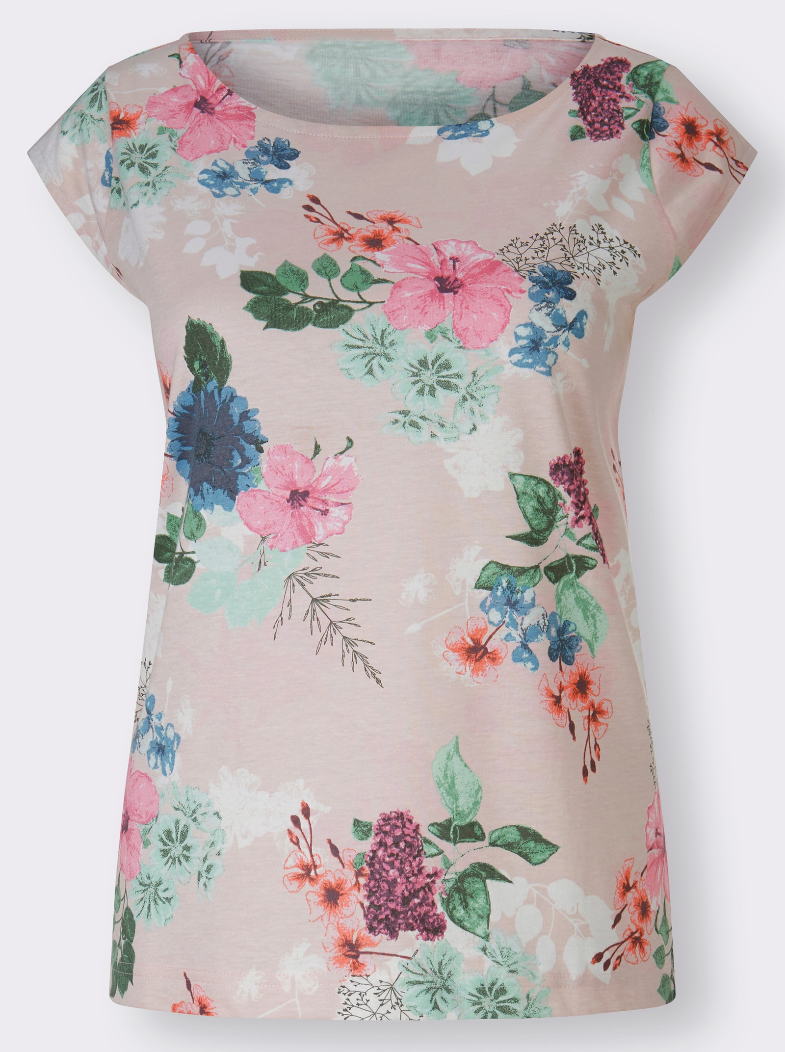 Print-Shirt mit weitem Rundhals-Ausschnitt - rosé-bedruckt