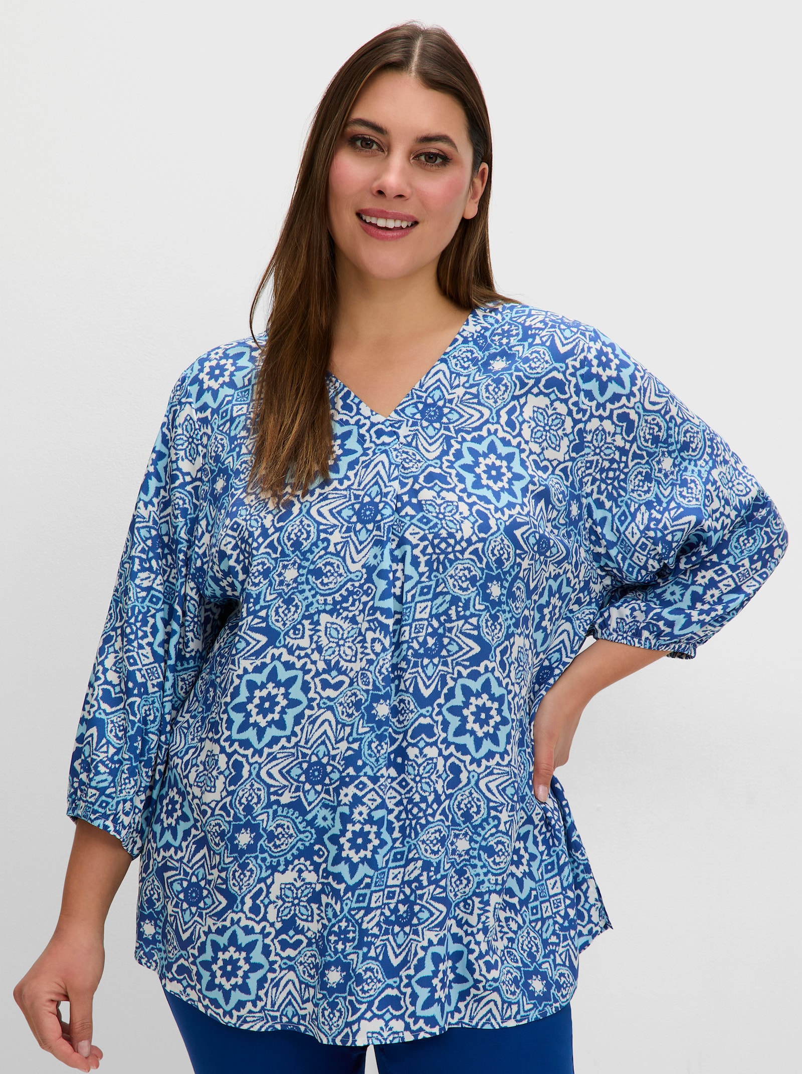 sheego Tuniek met print rondom - kobalt gedessineerd