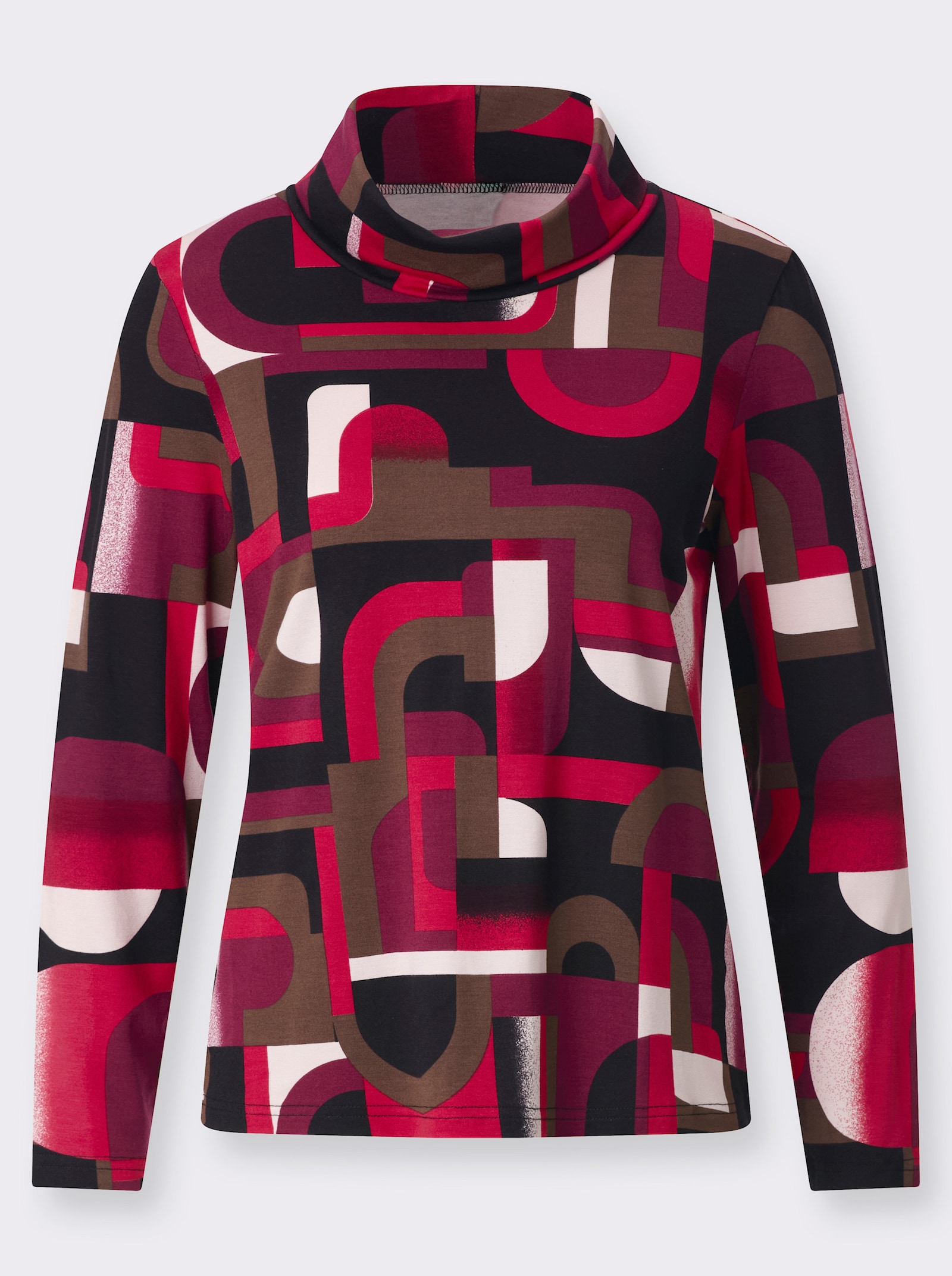 Rollkragenshirt mit grafischem Druck - bordeaux-schoko-bedruckt