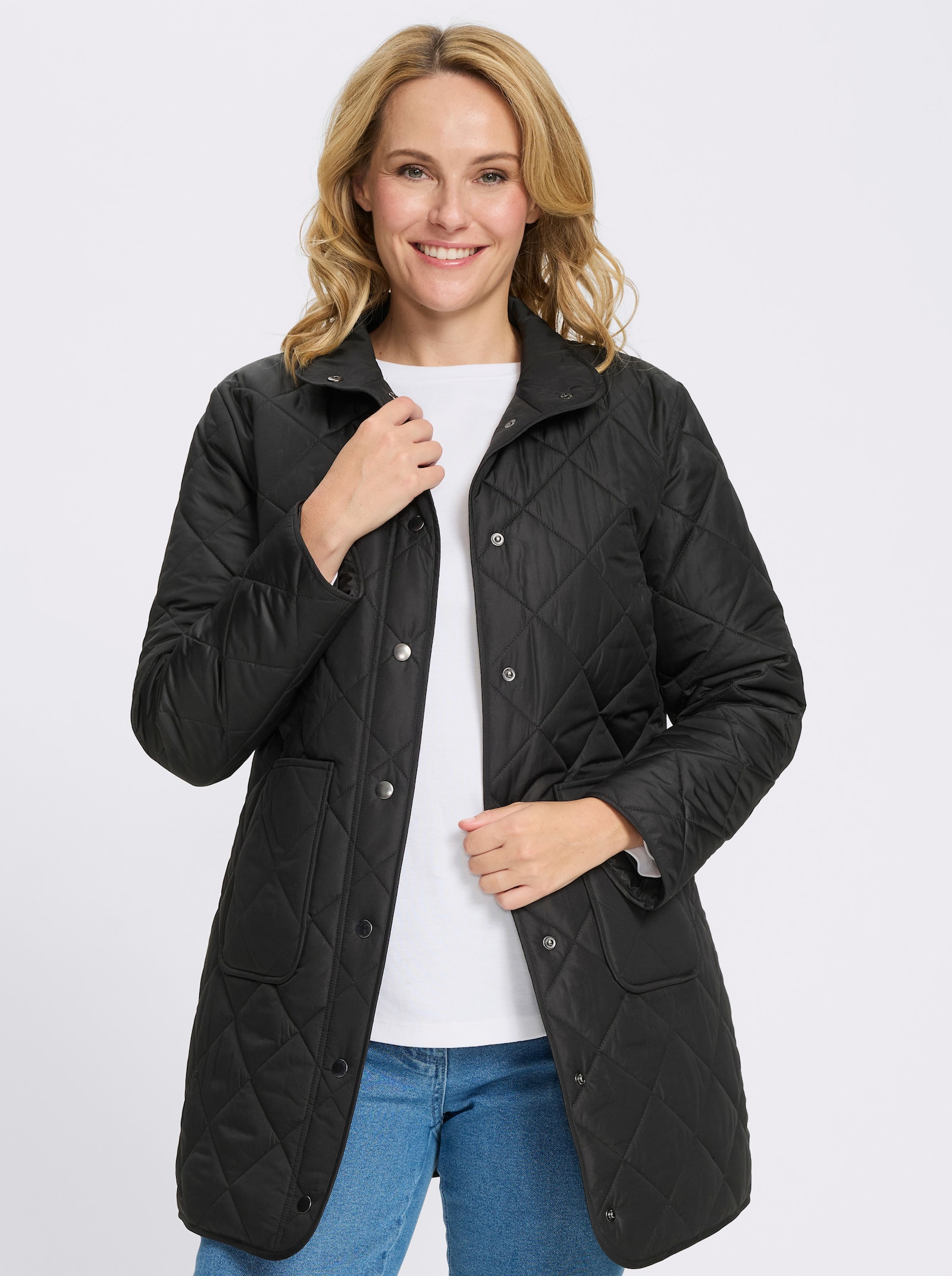 Longjacke mit quadratischem Steppmuster - schwarz