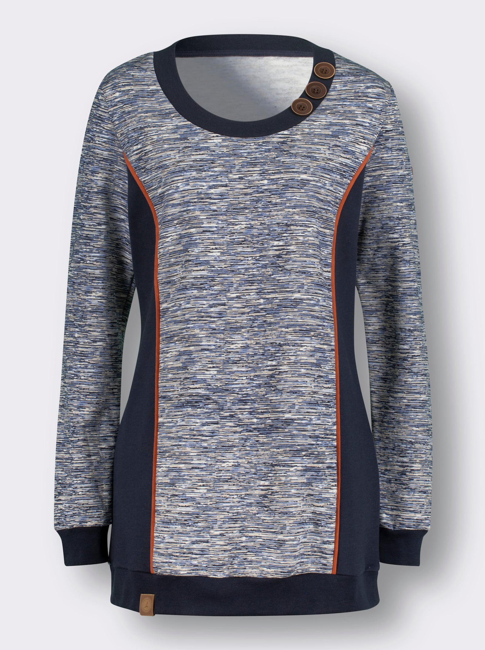 Sweatshirt in Longform - marine-weiß-meliert