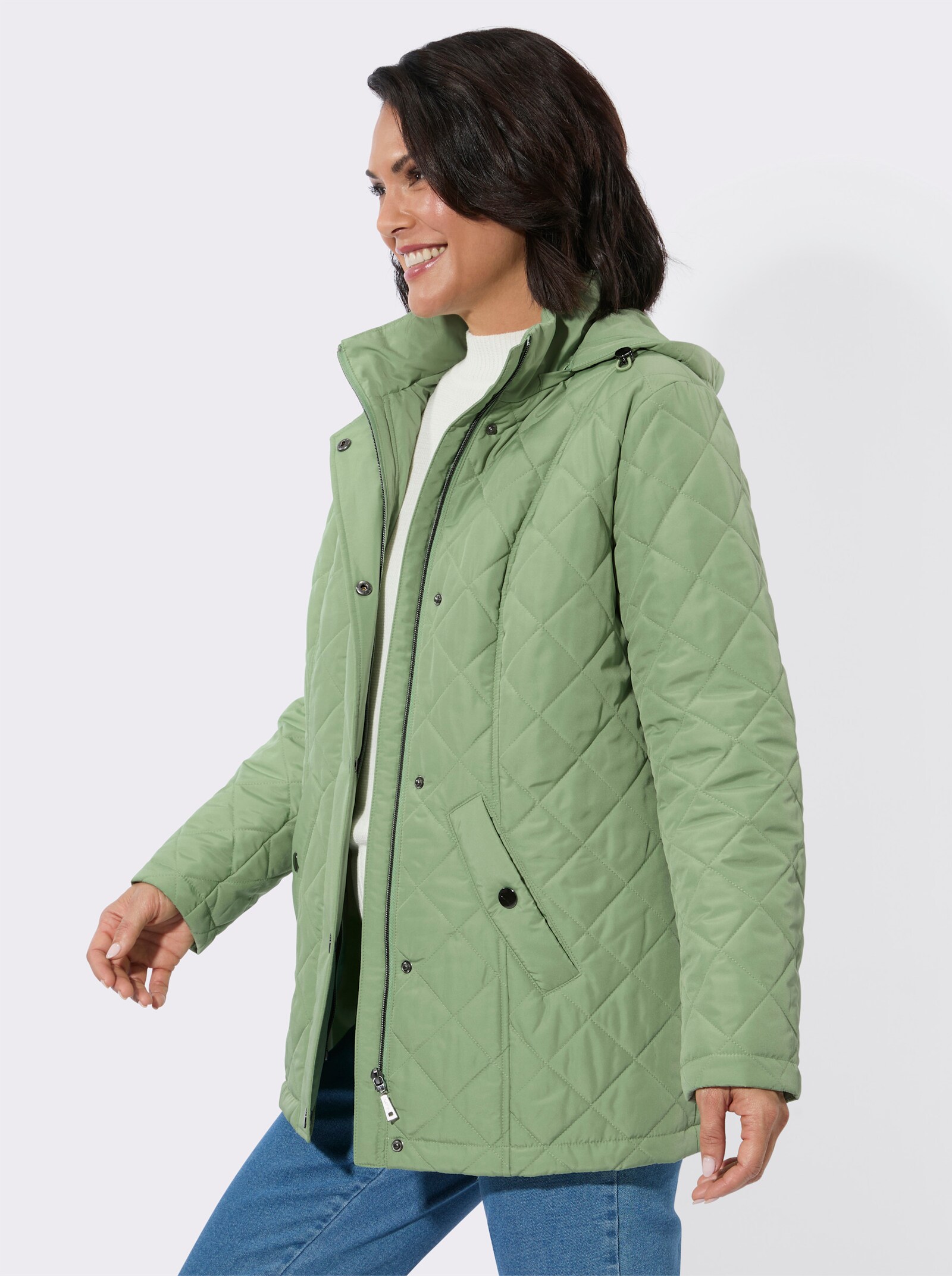 Steppjacke mit Druckknopf-Taschen - eucalyptus