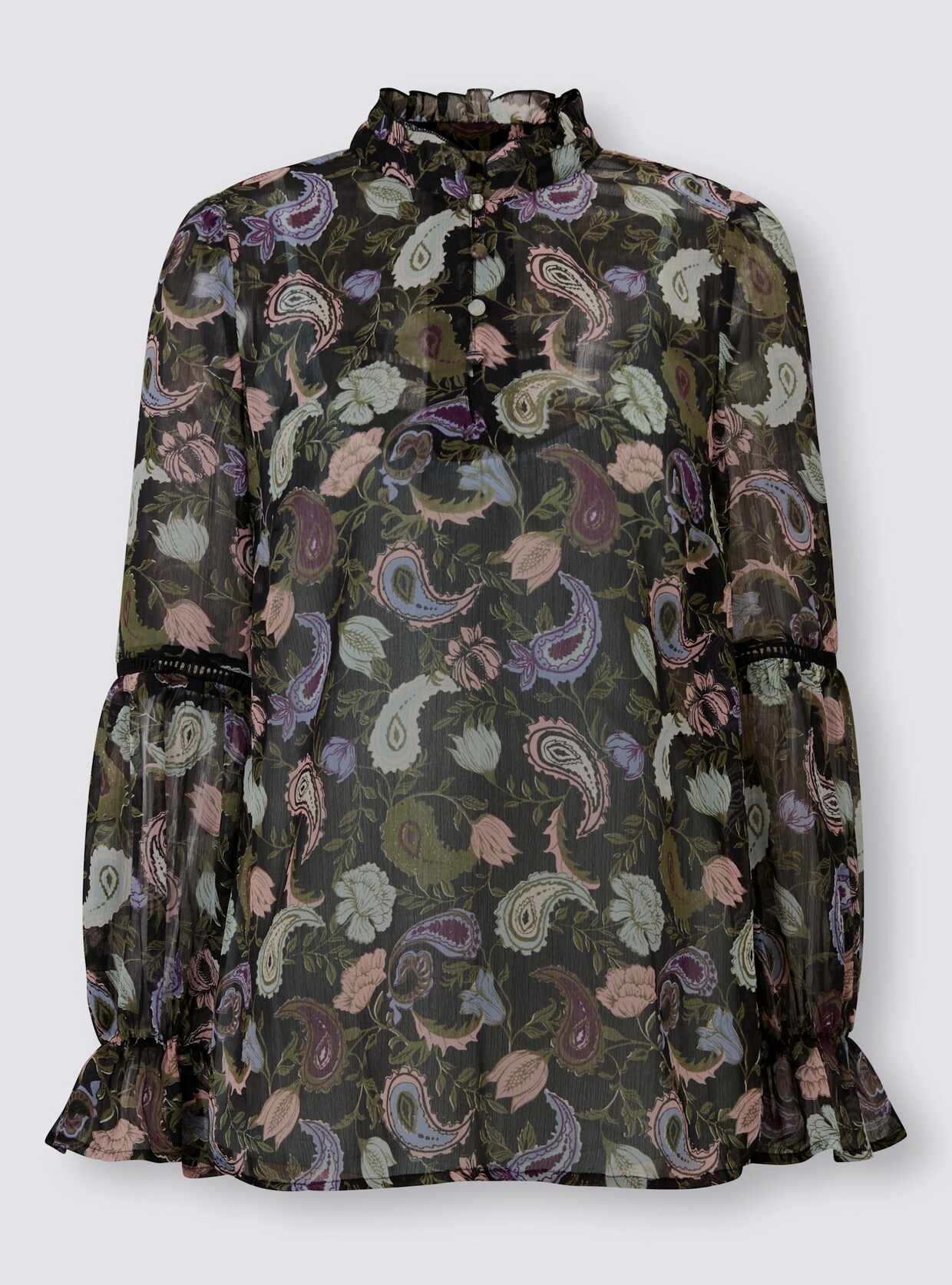 heine Druckbluse - schwarz-kalkmint-bedruckt