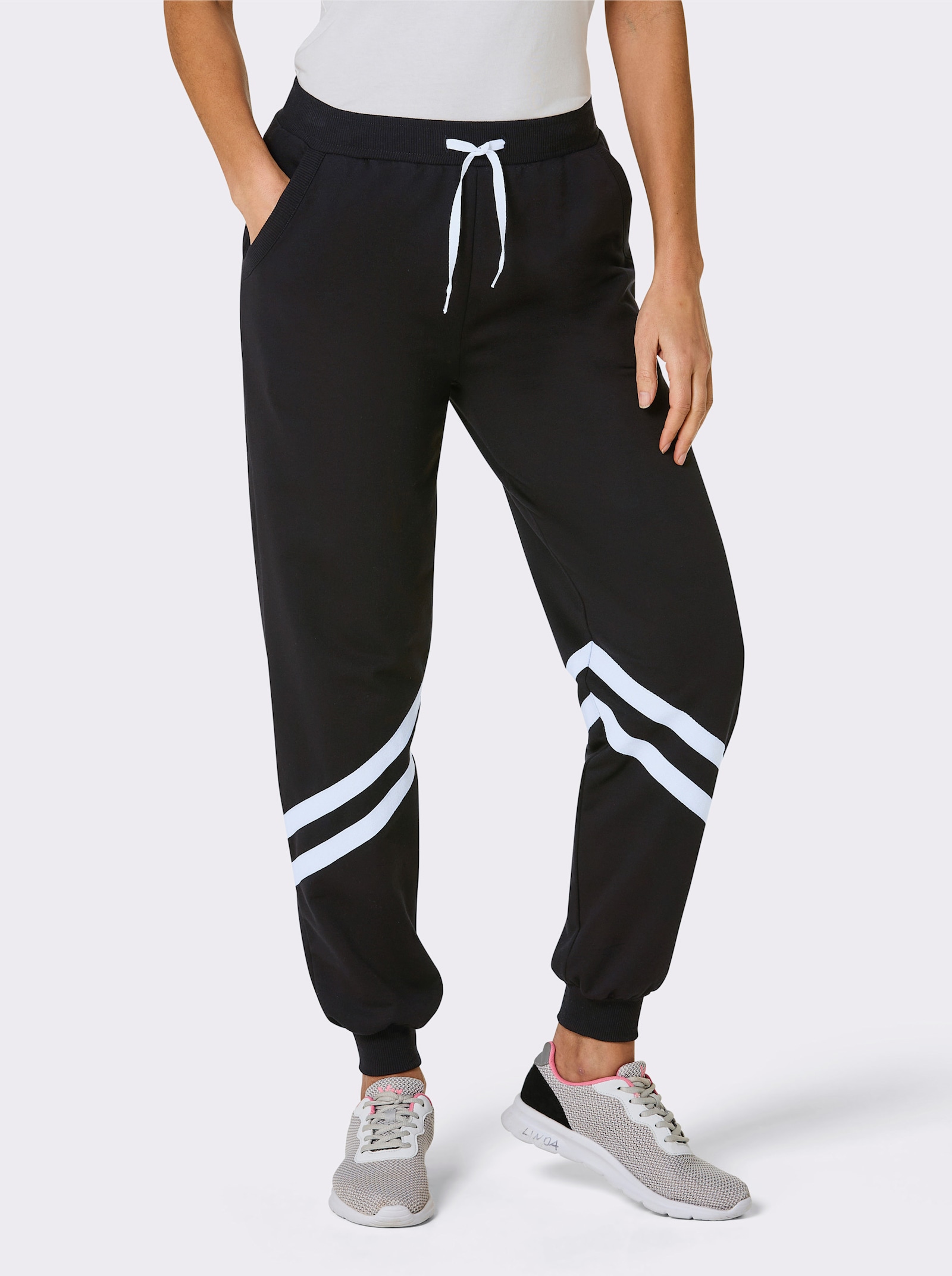 Catamaran Sports Freizeithose mit Kontraststreifen - schwarz-weiß