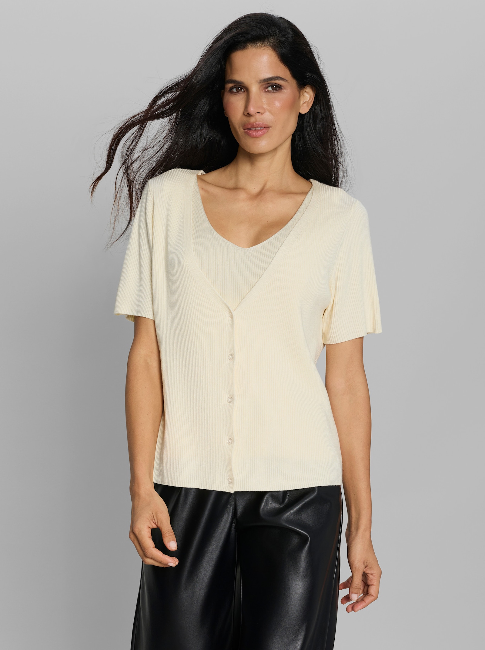 heine 2-in-1-Strickjacke in Ripp-Optik - champagner