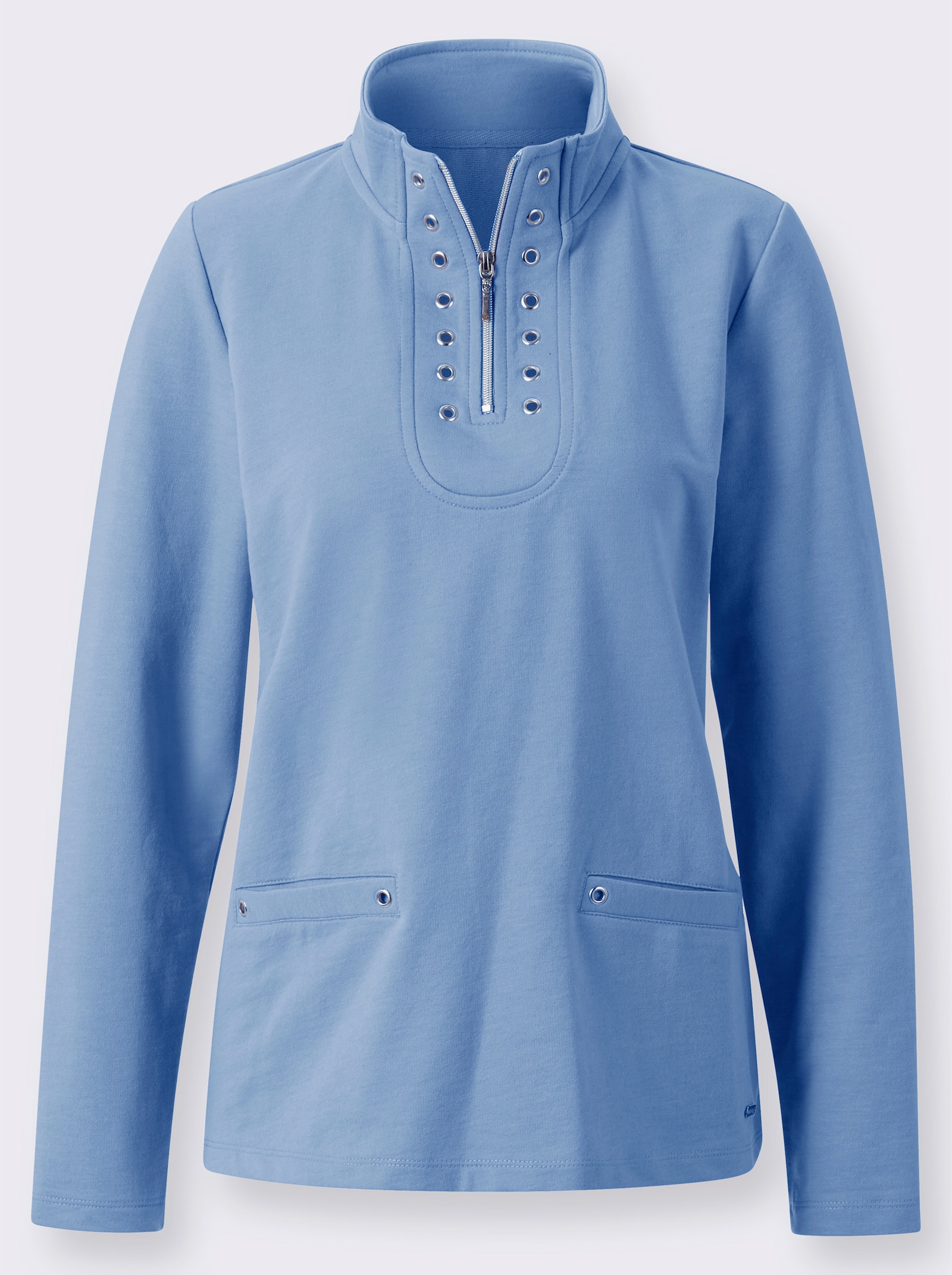 Langarmshirt mit kurzem Reißverschluss - eisblau