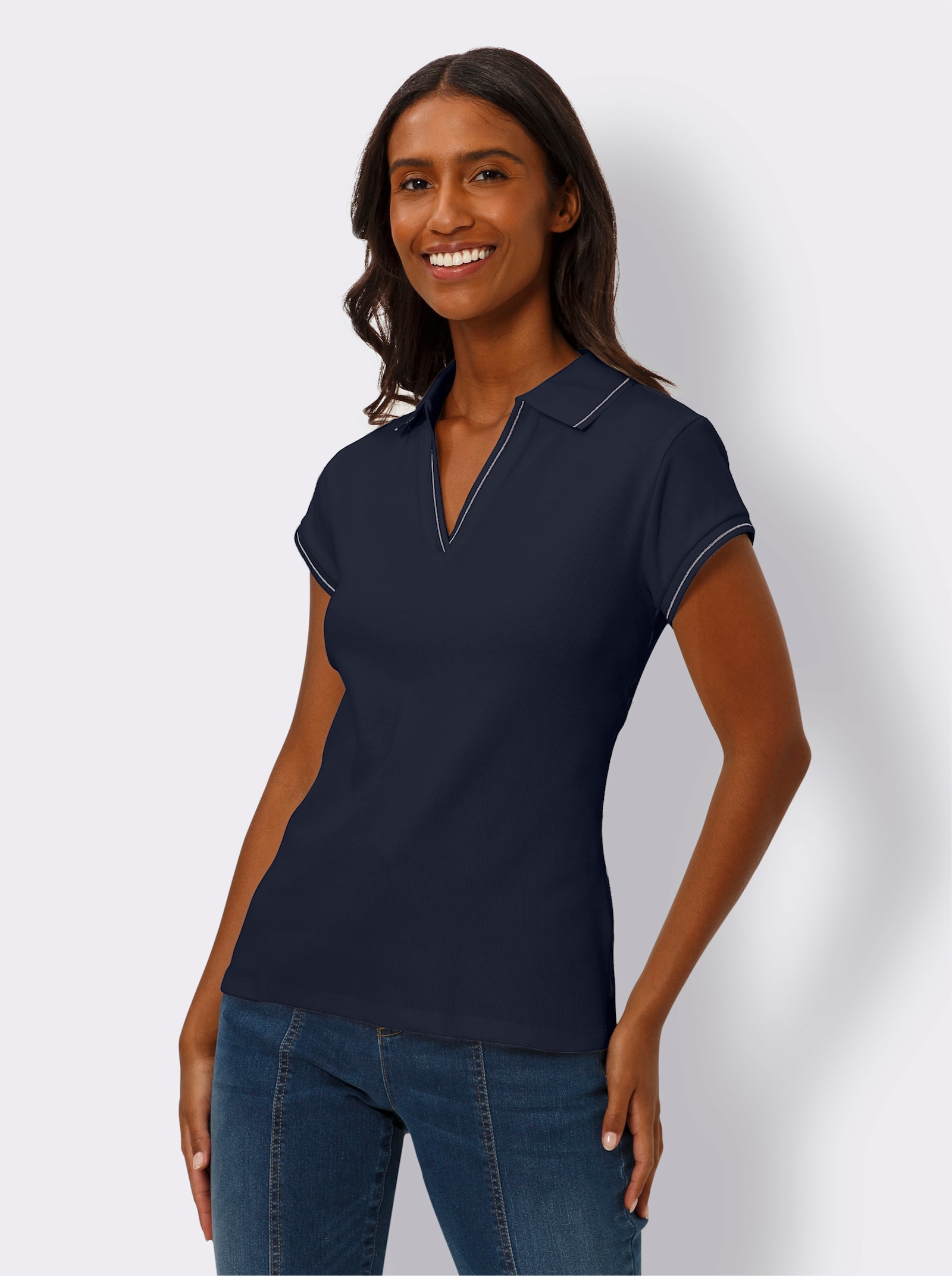 heine Poloshirt mit Ripp-Struktur - marine