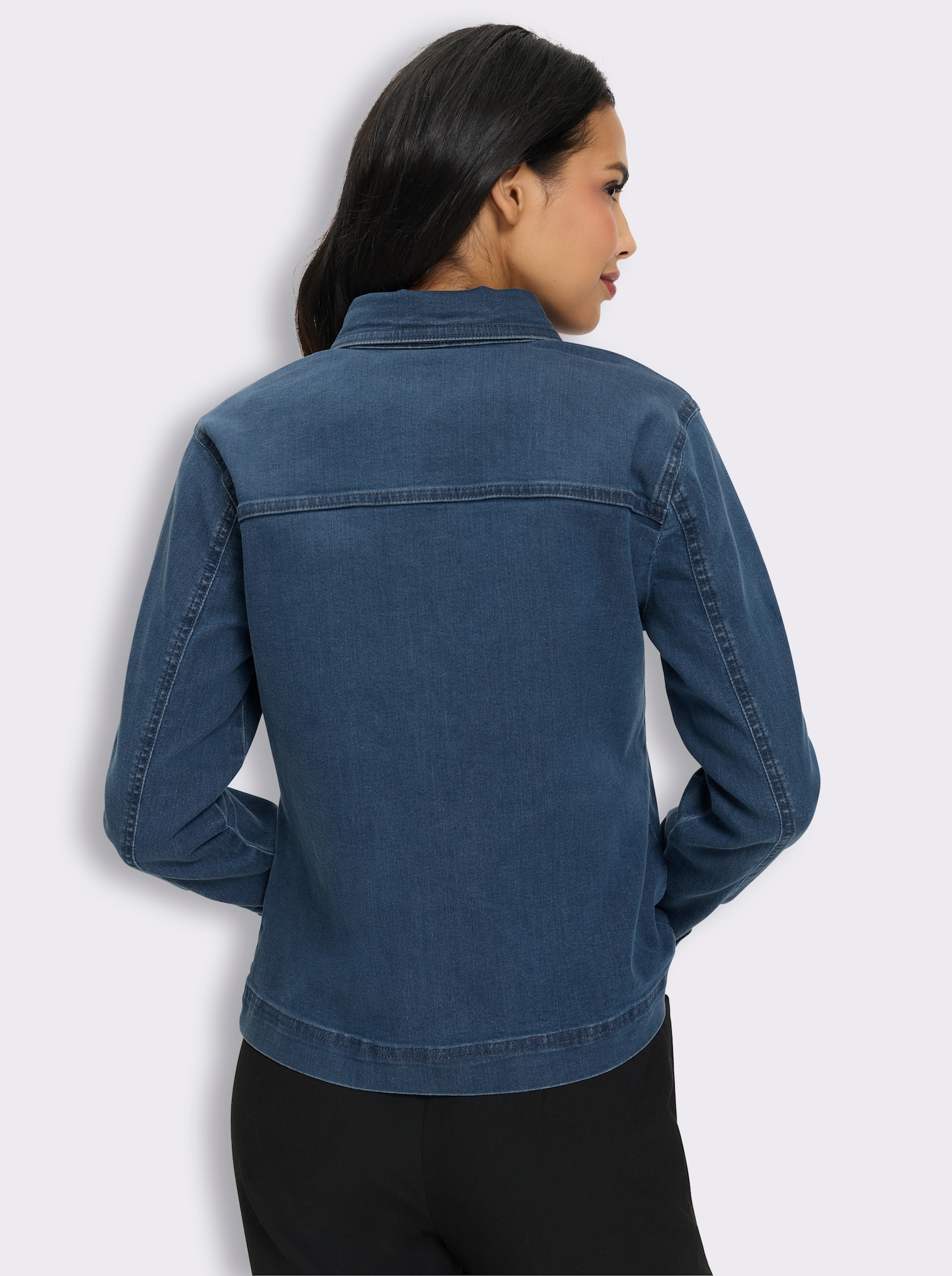 Jeansjacke mit Blütenstickerei - blue-stone-washed