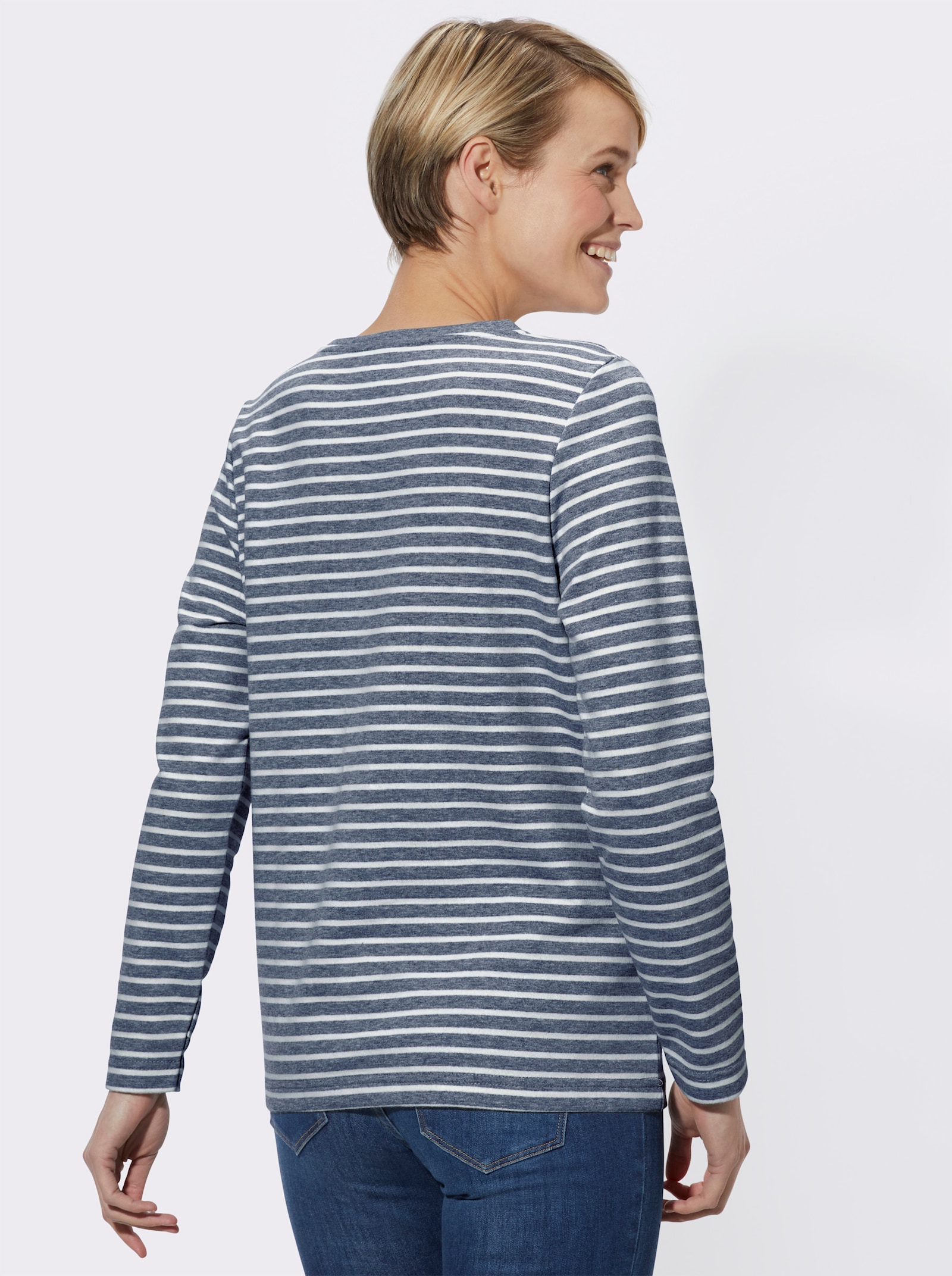 Langarmshirt mit Ringel-Dessin, garngefärbt - jeansblau-gestreift