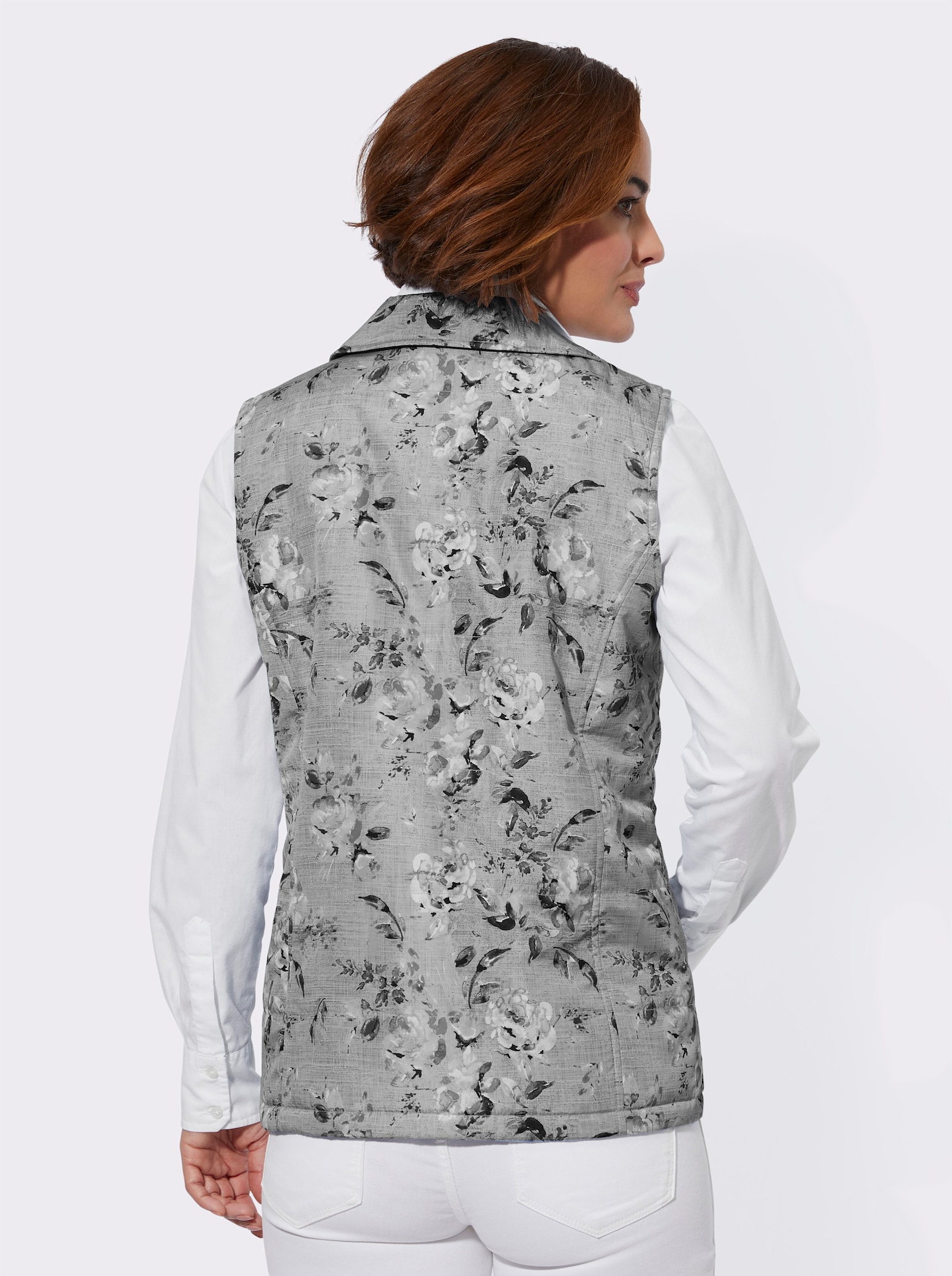 Steppweste mit Blumen-Druck - grau-bedruckt