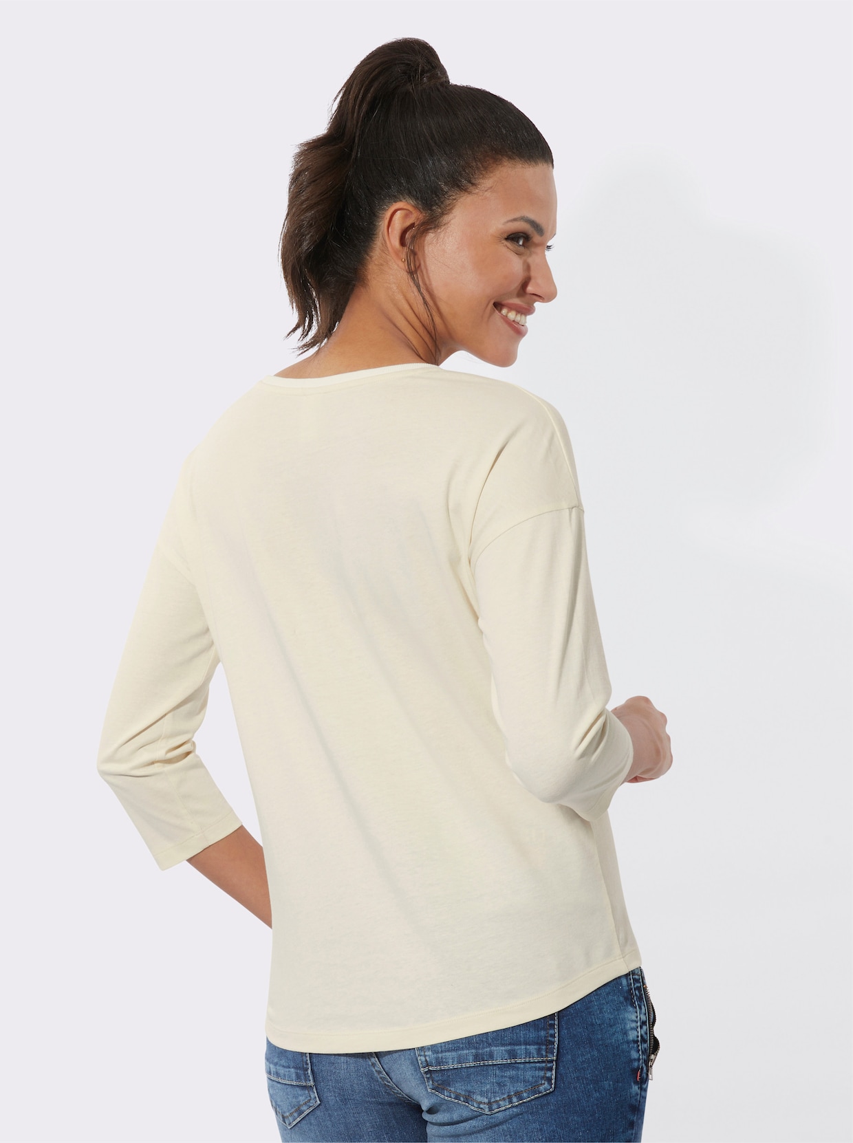 Shirt met 3/4-mouw - champagne/zand bedrukt